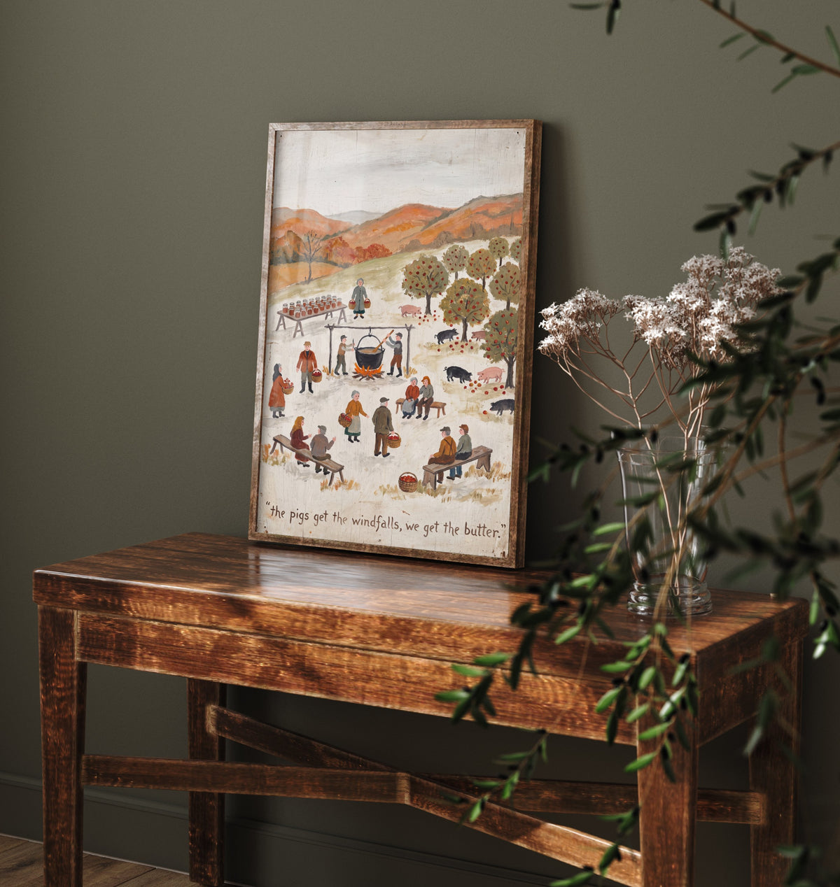The Pigs Get the Windfalls Folk Painting - Vegan Autumn Orchard Art Print - Naive Americana Apple Harvest Poster 3/3