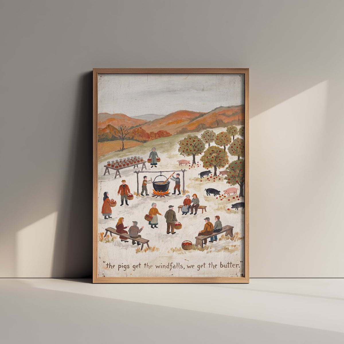 The Pigs Get the Windfalls Folk Painting - Vegan Autumn Orchard Art Print - Naive Americana Apple Harvest Poster 3/3
