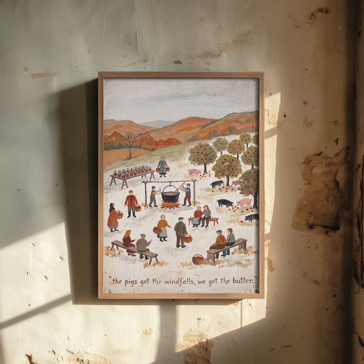The Pigs Get the Windfalls Folk Painting - Vegan Autumn Orchard Art Print - Naive Americana Apple Harvest Poster 3/3