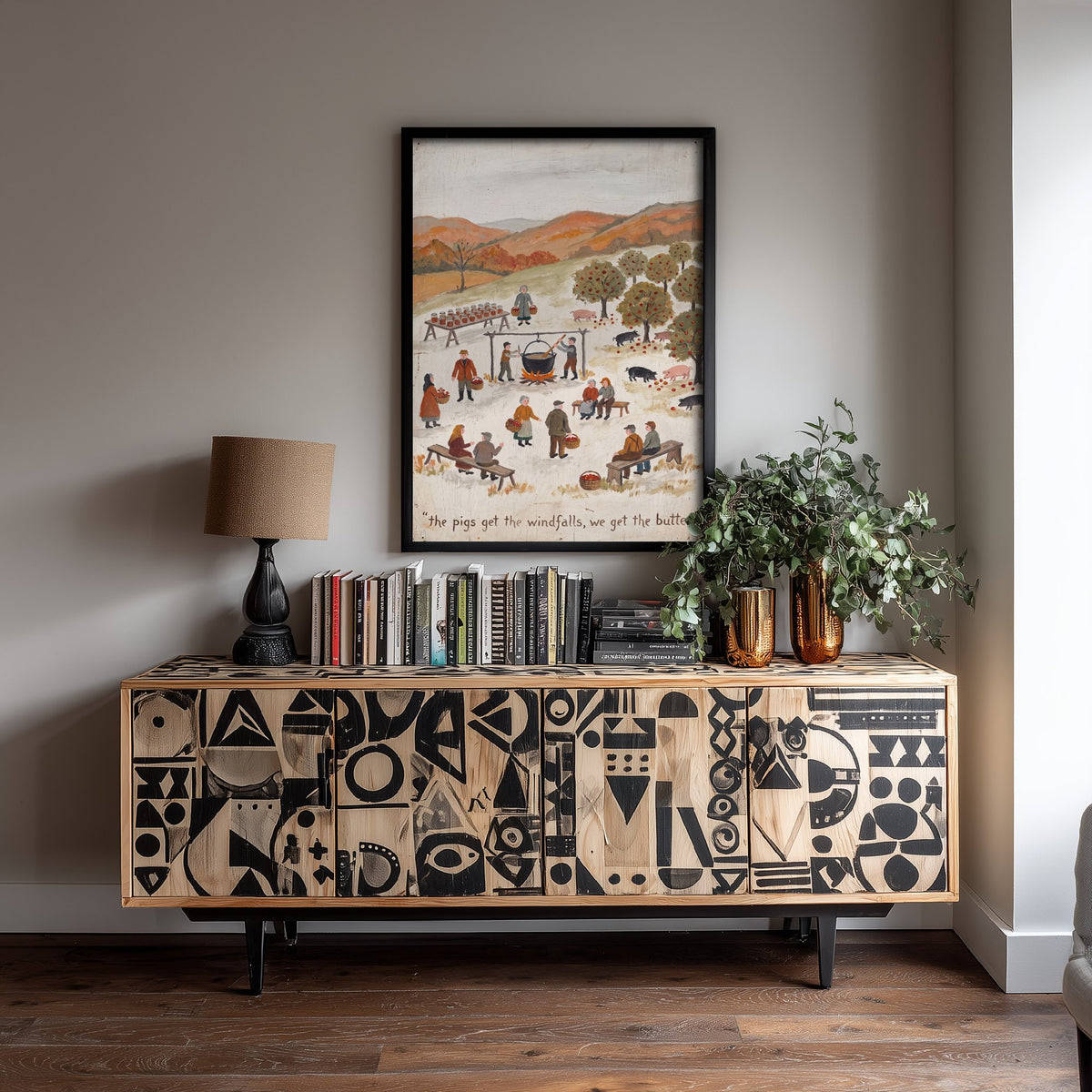 The Pigs Get the Windfalls Folk Painting - Vegan Autumn Orchard Art Print - Naive Americana Apple Harvest Poster 3/3