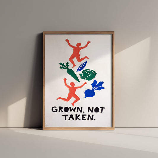 Grown Not Taken Art Print - Vegan Cut Paper Collage Illustration - Joyful Figures and Vegetables Poster - Gouache 3/3
