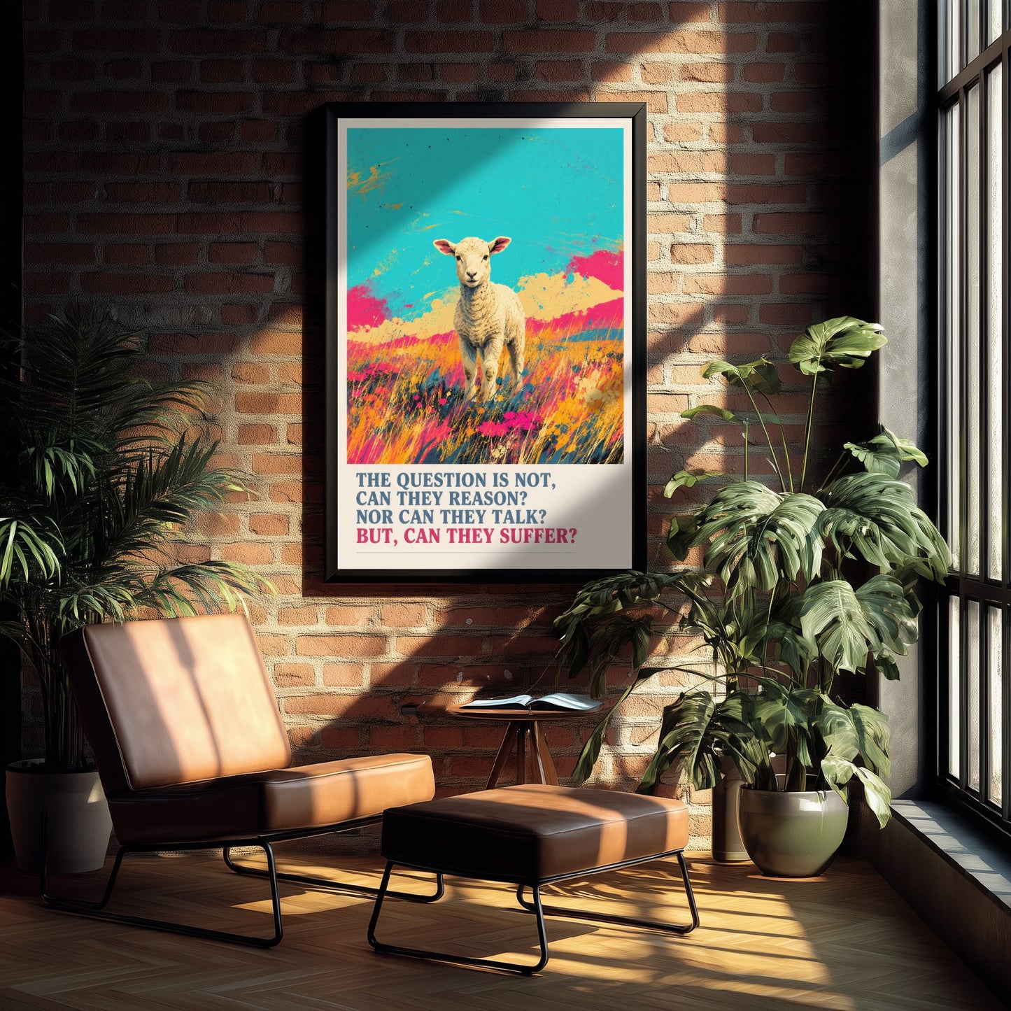 Can They Suffer Art Print - Pop Art Vegan Quote Poster - Lamb Illustration Wall Art 1/3