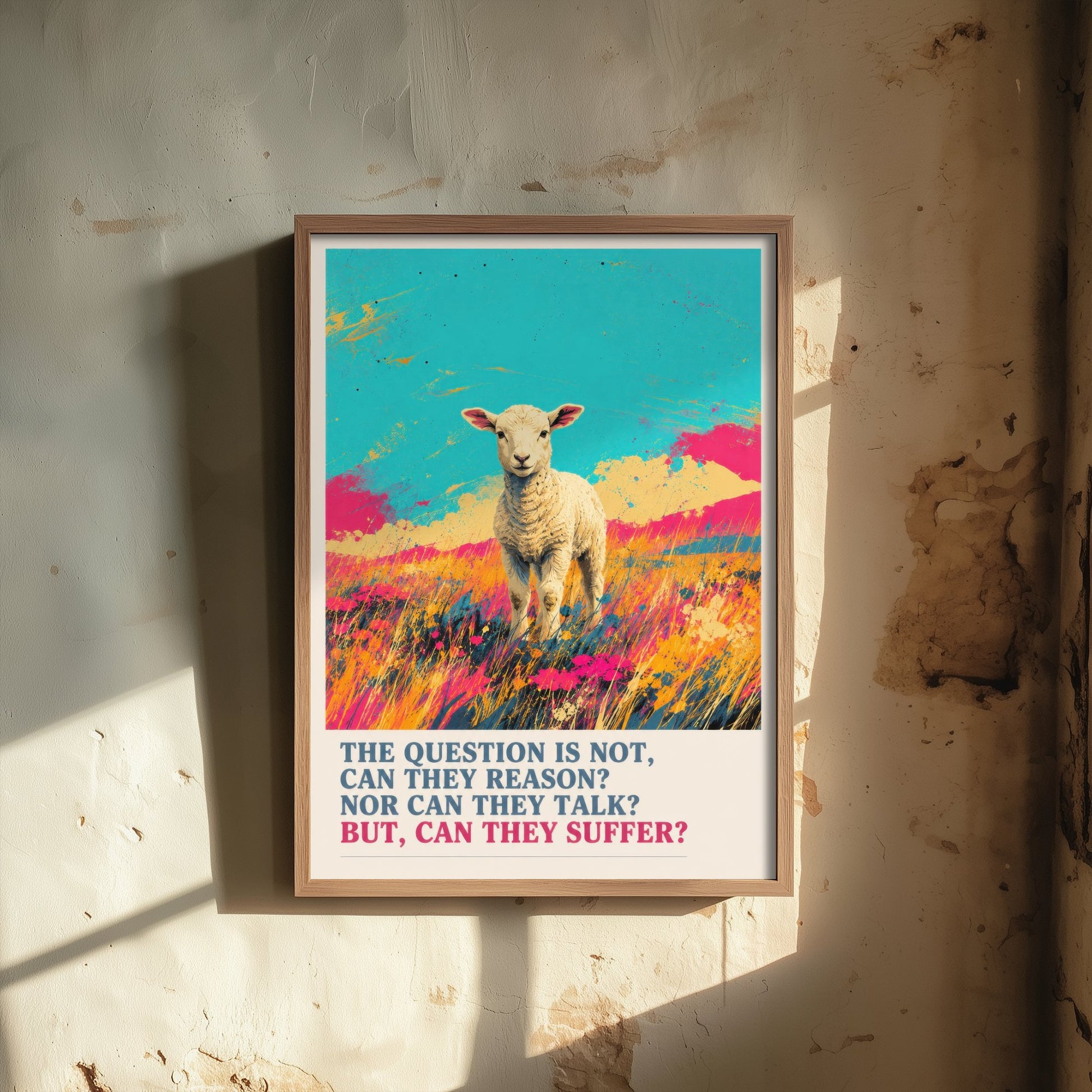 Can They Suffer Art Print - Pop Art Vegan Quote Poster - Lamb Illustration Wall Art 1/3