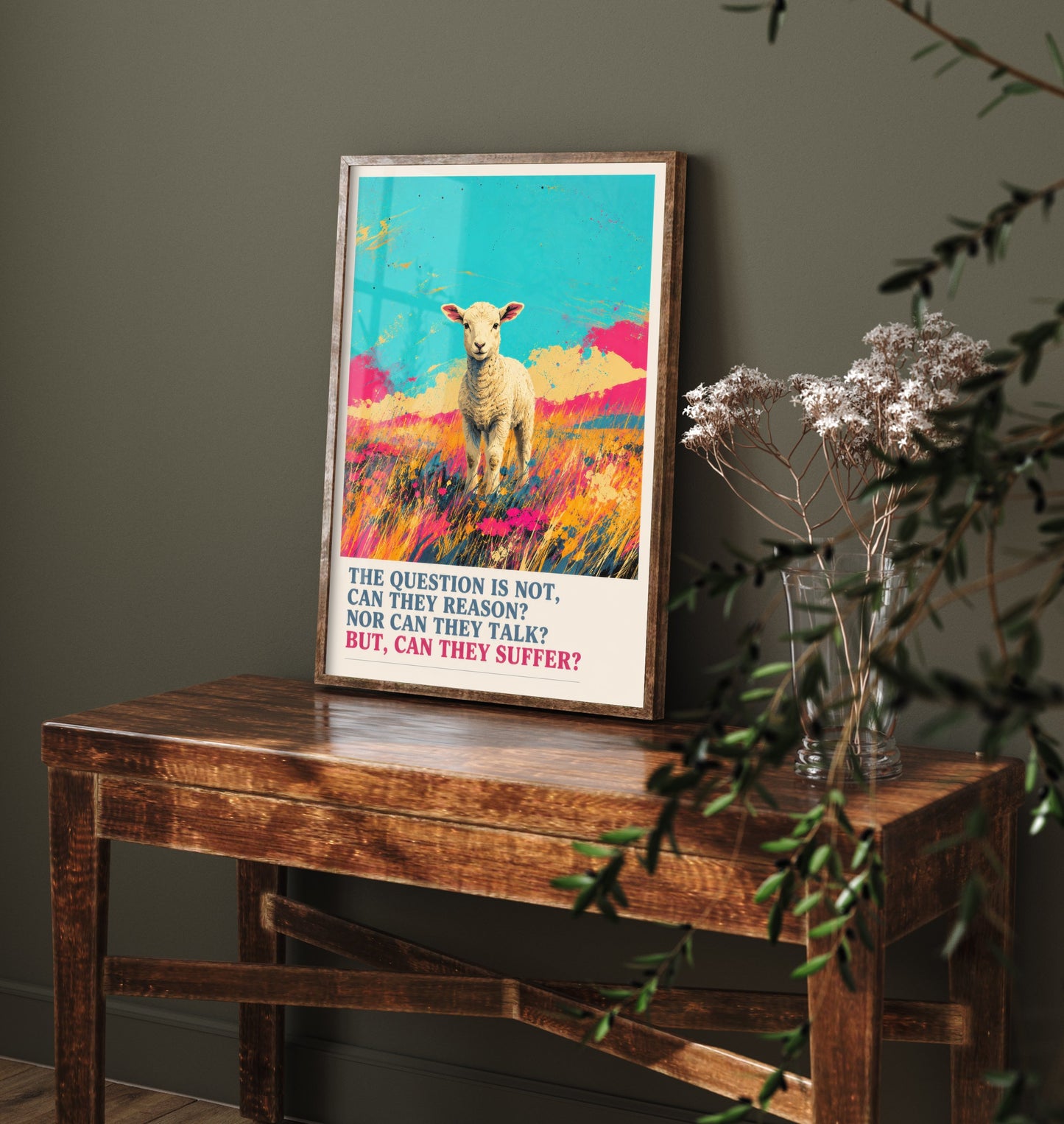 Can They Suffer Art Print - Pop Art Vegan Quote Poster - Lamb Illustration Wall Art 1/3