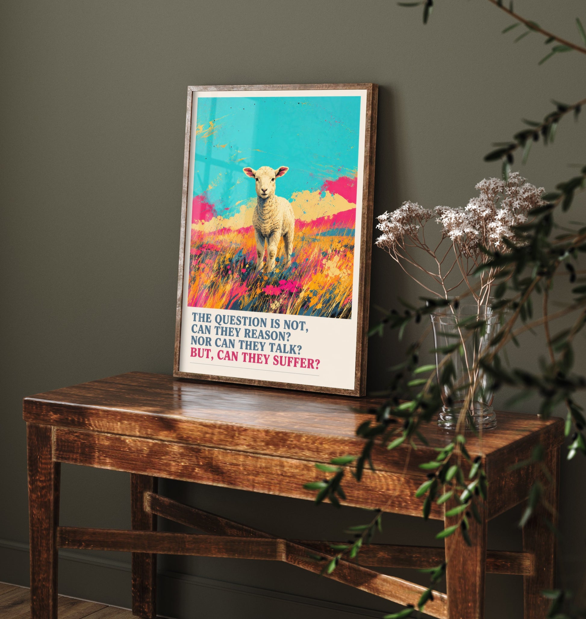 Can They Suffer Art Print - Pop Art Vegan Quote Poster - Lamb Illustration Wall Art 1/3