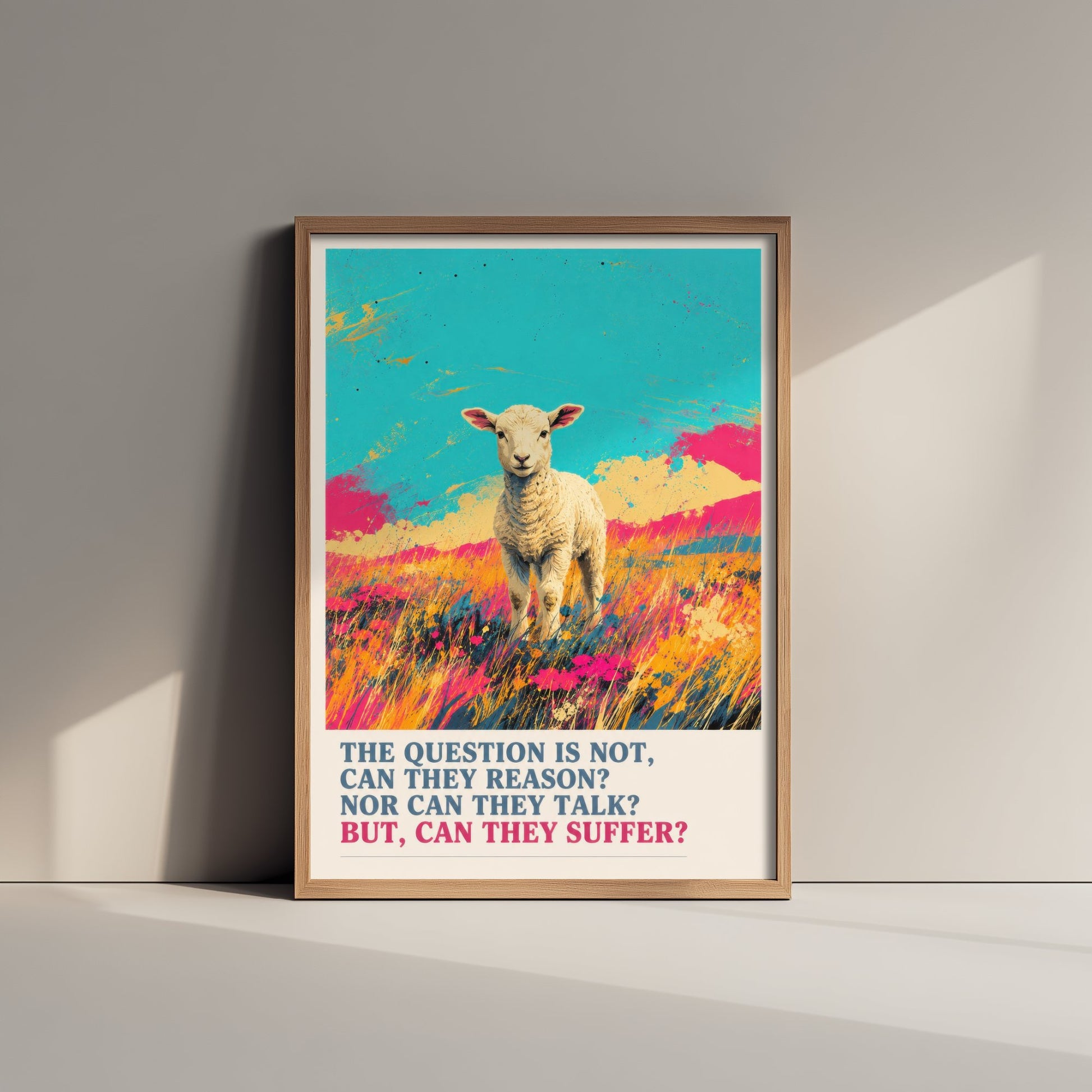 Can They Suffer Art Print - Pop Art Vegan Quote Poster - Lamb Illustration Wall Art 1/3