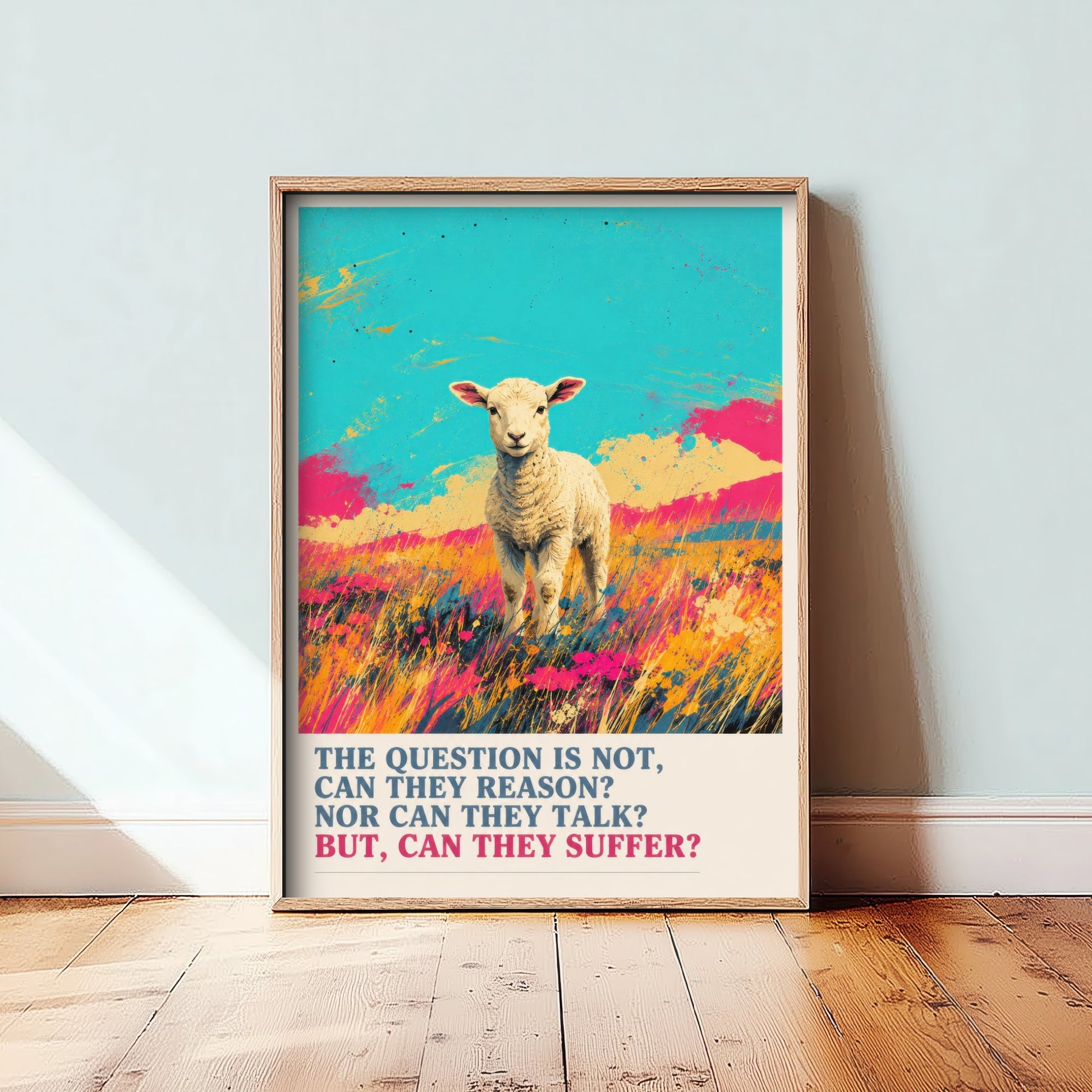 Can They Suffer Art Print - Pop Art Vegan Quote Poster - Lamb Illustration Wall Art 1/3