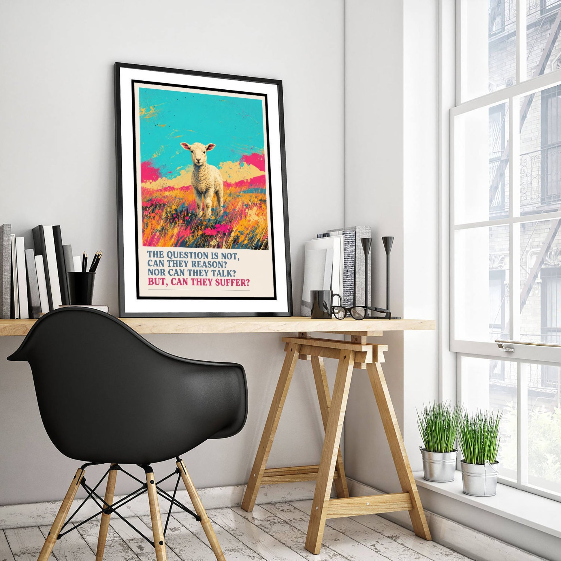 Can They Suffer Art Print - Pop Art Vegan Quote Poster - Lamb Illustration Wall Art 1/3