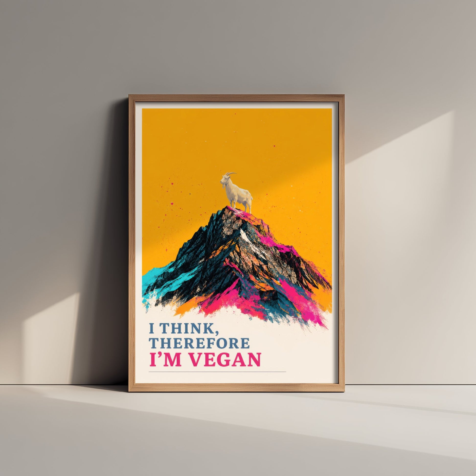 I Think Therefore I'm Vegan Art Print - Pop Art Vegan Quote Poster - Mountain Goat Illustration 2/3