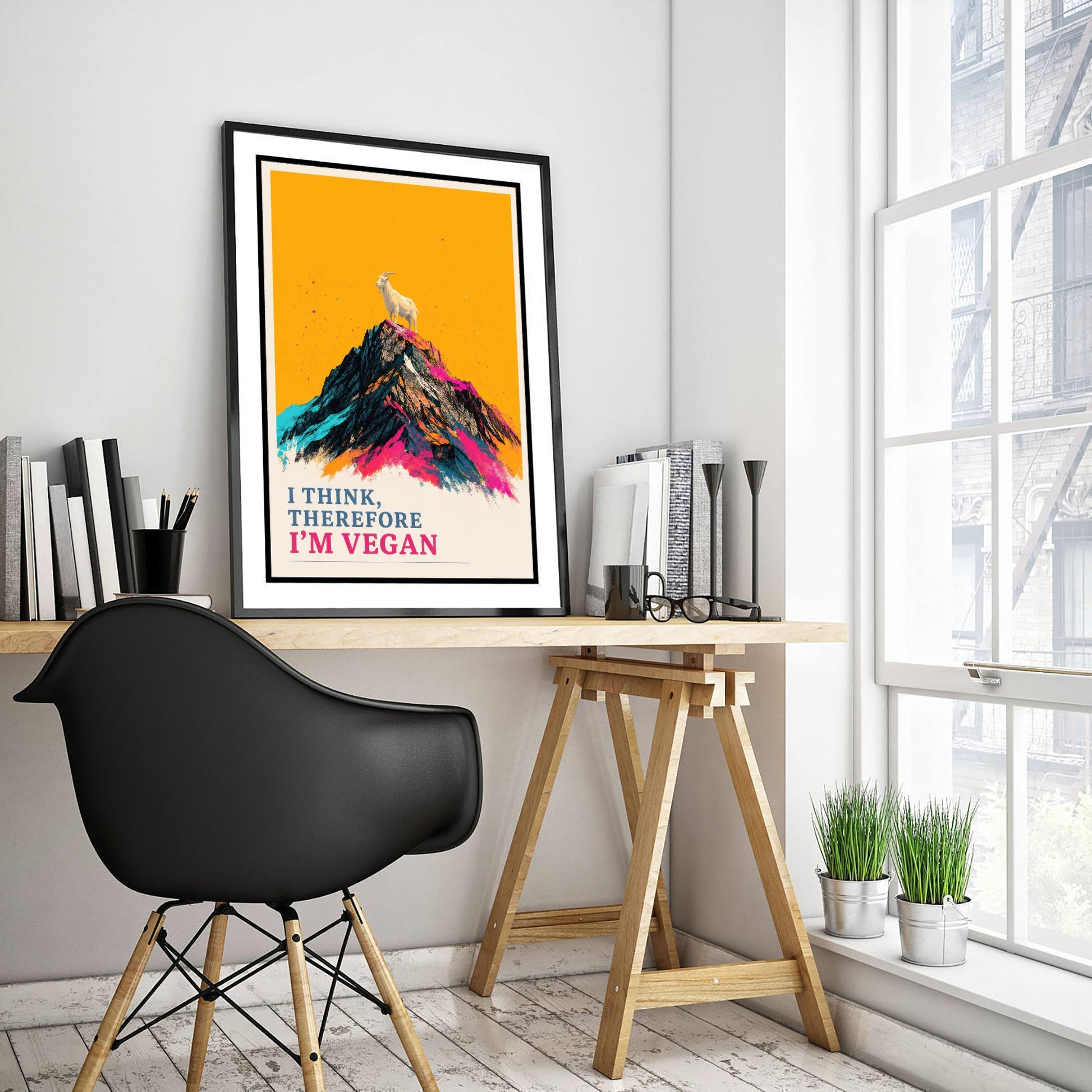 I Think Therefore I'm Vegan Art Print - Pop Art Vegan Quote Poster - Mountain Goat Illustration 2/3