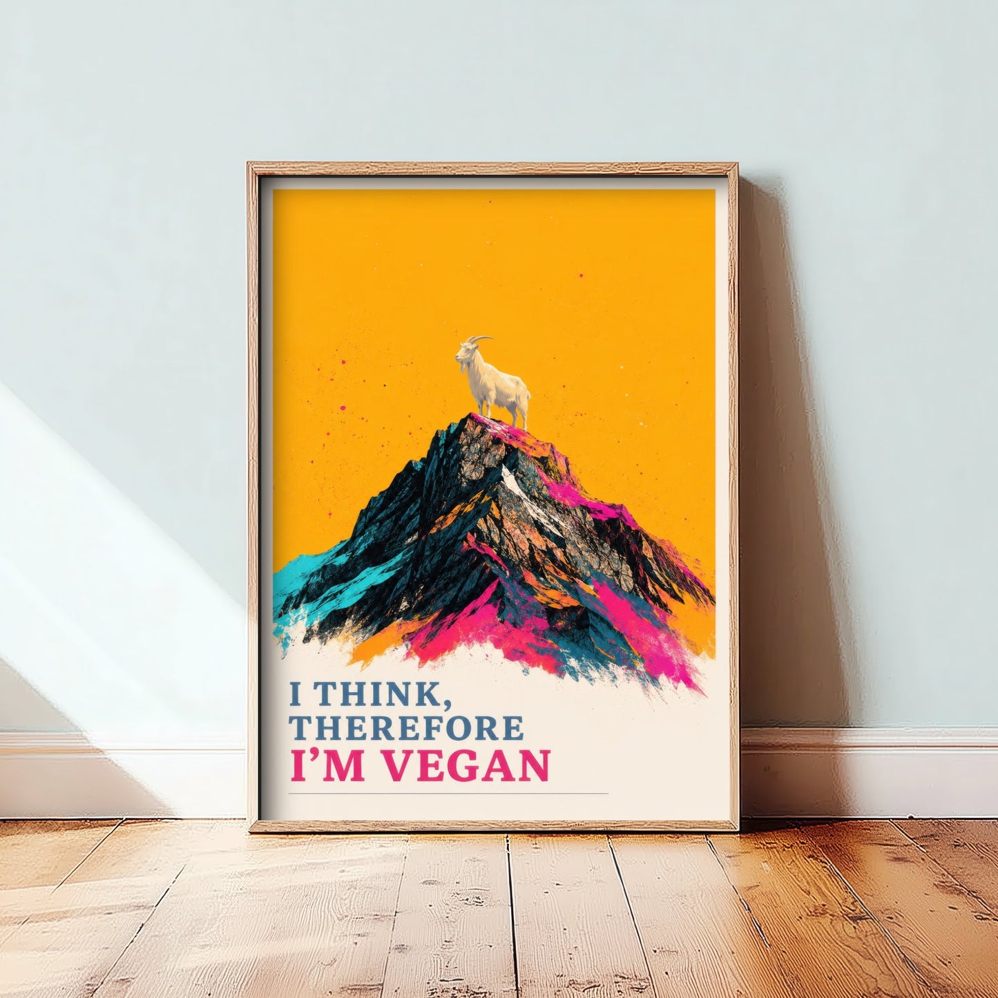 I Think Therefore I'm Vegan Art Print - Pop Art Vegan Quote Poster - Mountain Goat Illustration 2/3