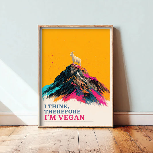I Think Therefore I'm Vegan Art Print - Pop Art Vegan Quote Poster - Mountain Goat Illustration 2/3