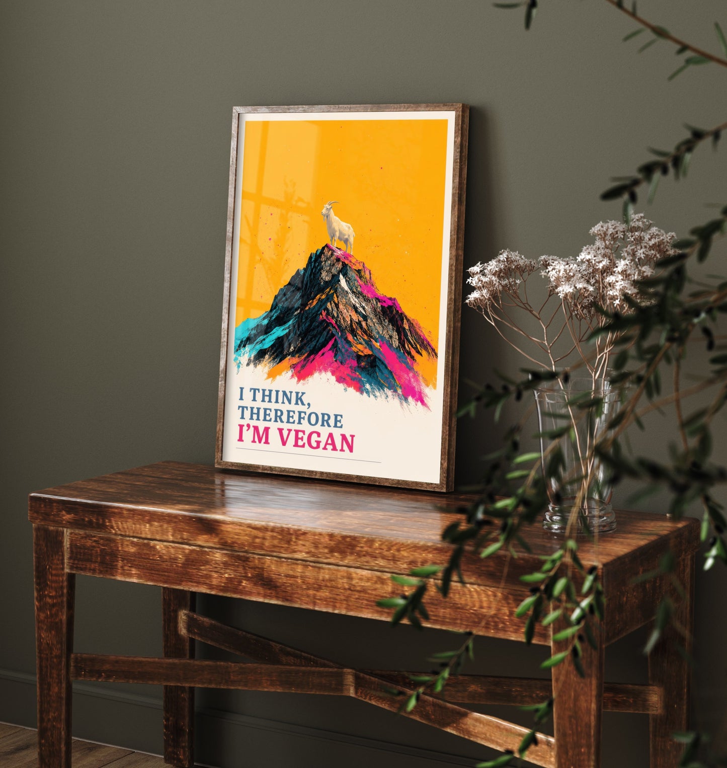 I Think Therefore I'm Vegan Art Print - Pop Art Vegan Quote Poster - Mountain Goat Illustration 2/3