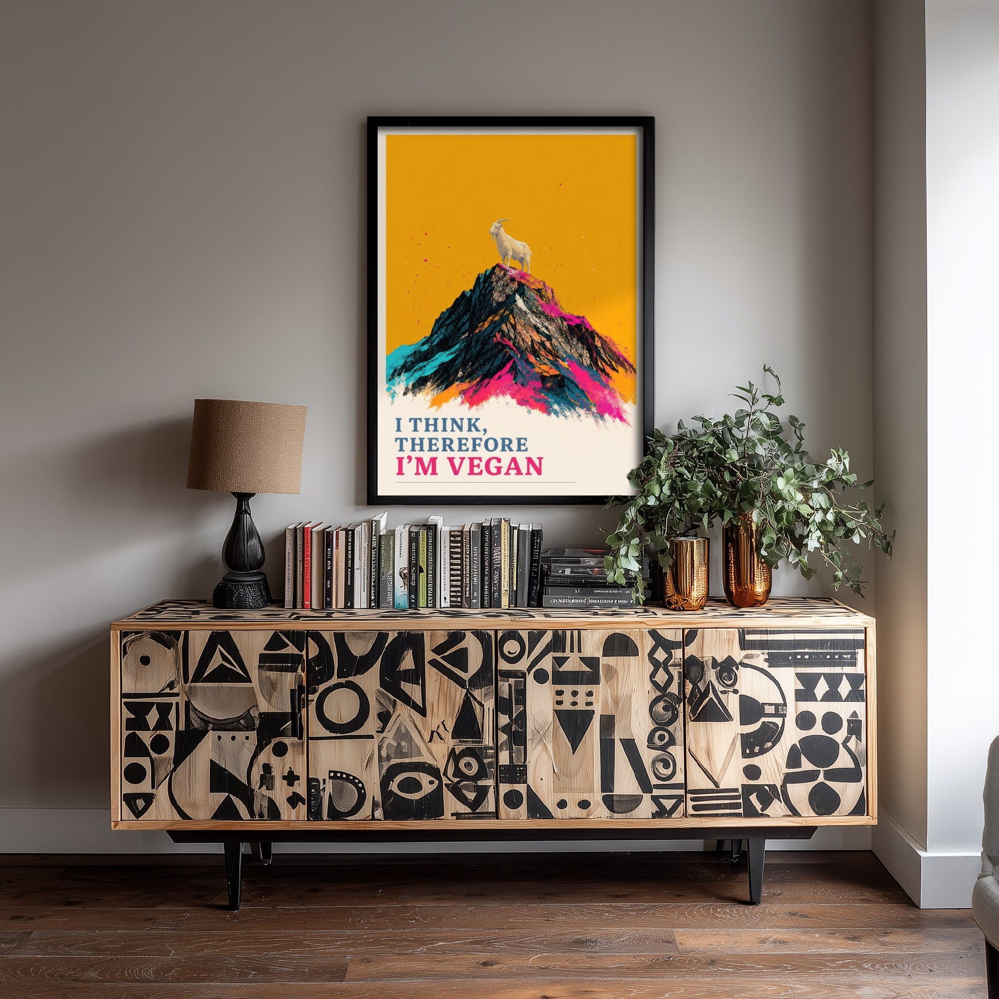 I Think Therefore I'm Vegan Art Print - Pop Art Vegan Quote Poster - Mountain Goat Illustration 2/3