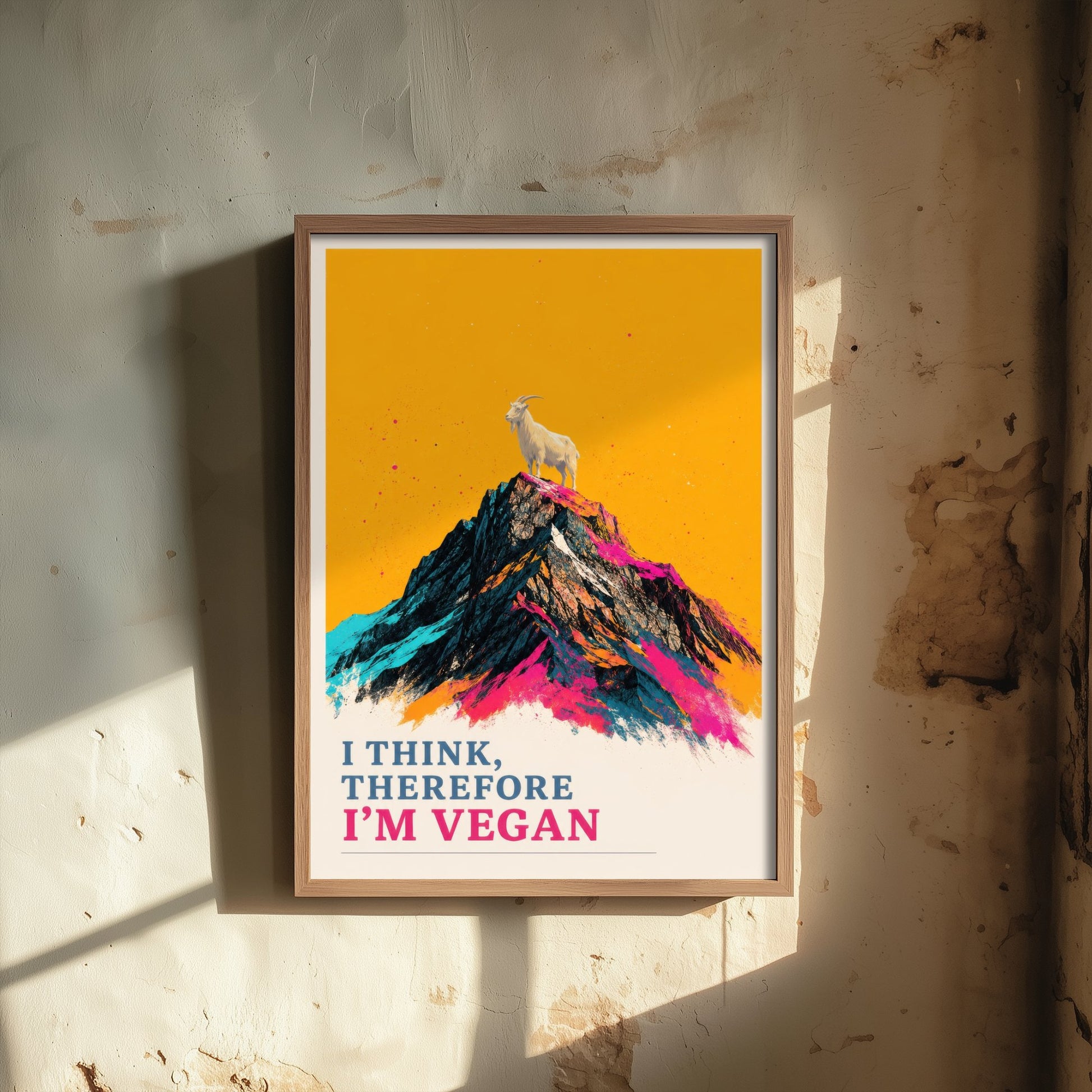 I Think Therefore I'm Vegan Art Print - Pop Art Vegan Quote Poster - Mountain Goat Illustration 2/3