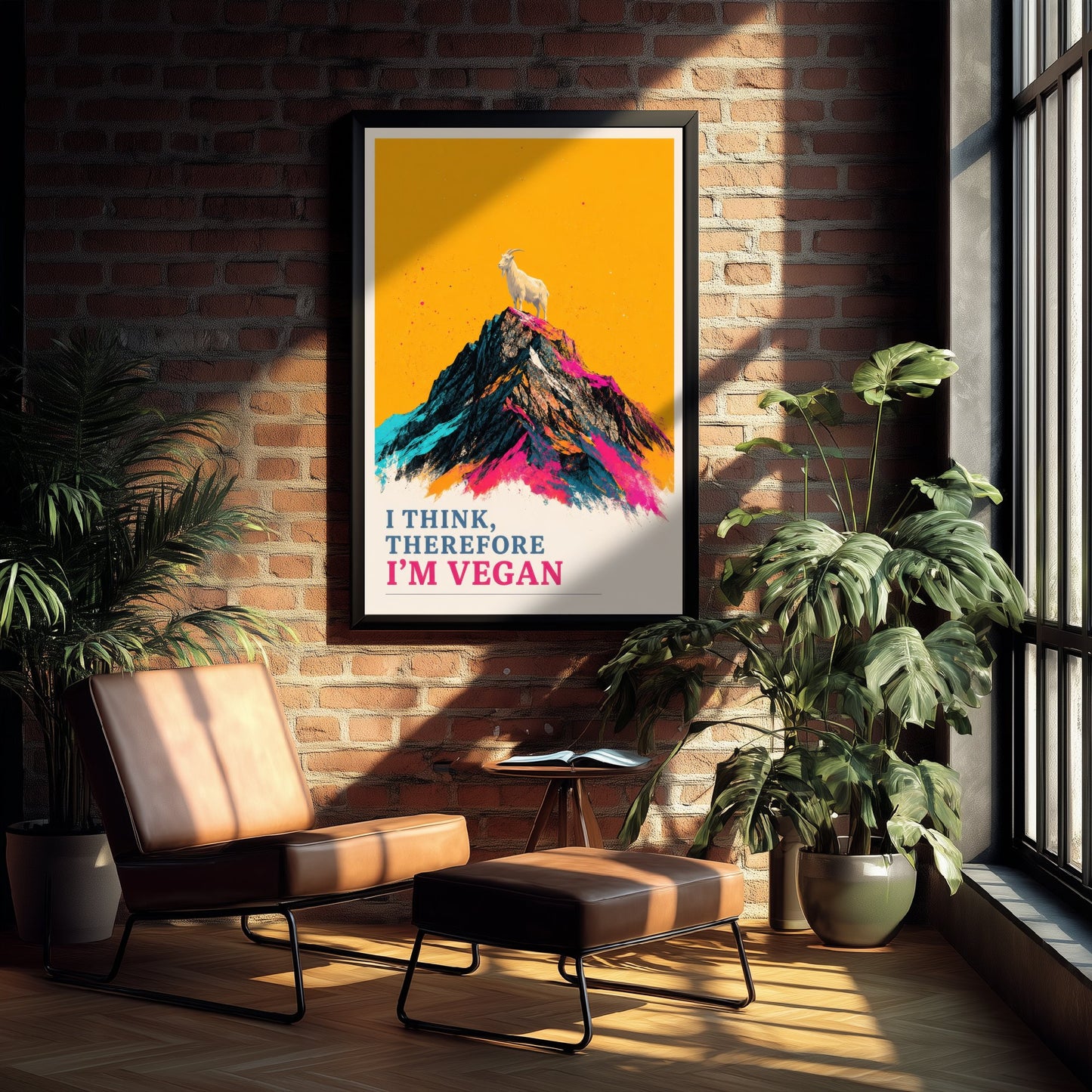 I Think Therefore I'm Vegan Art Print - Pop Art Vegan Quote Poster - Mountain Goat Illustration 2/3