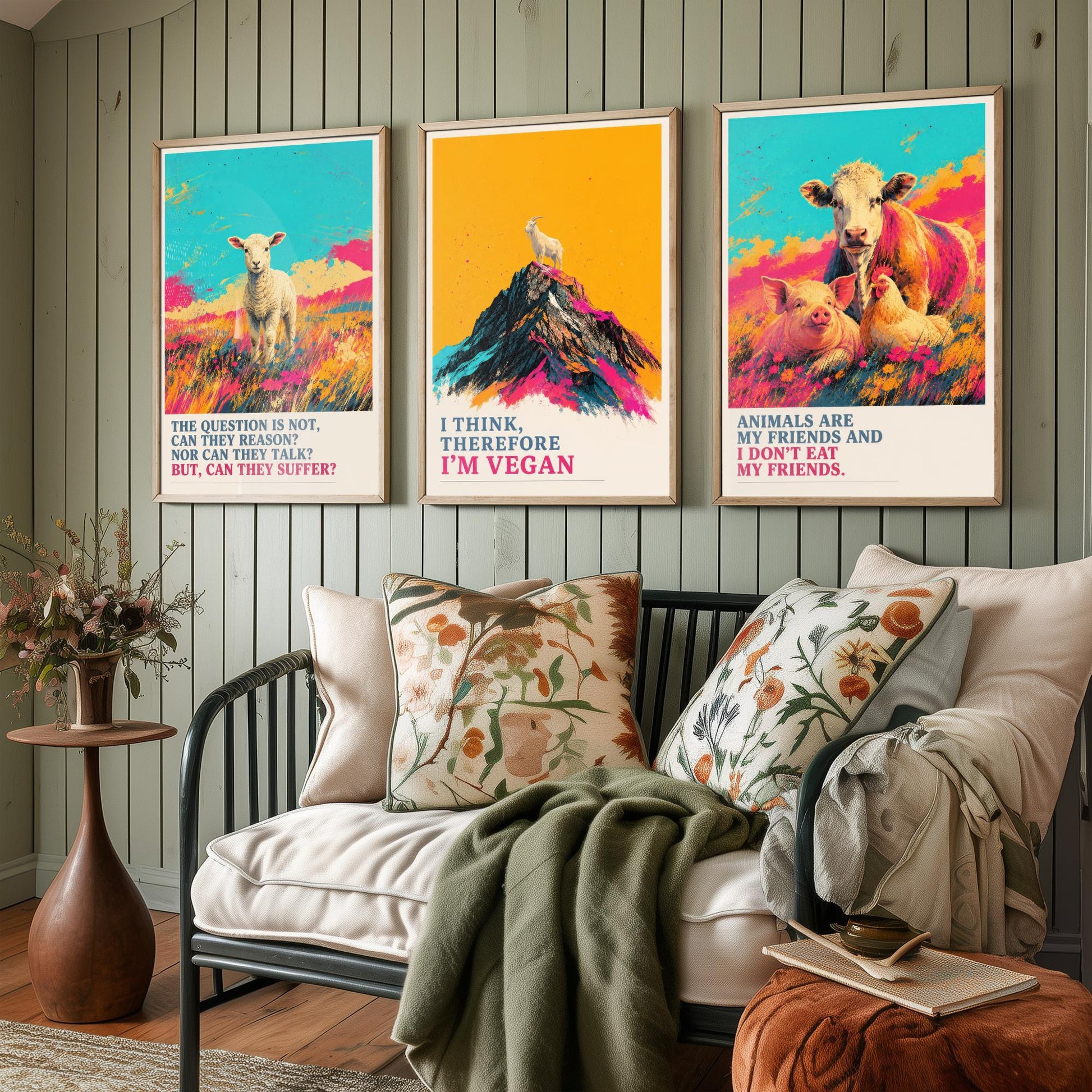 Can They Suffer Set of Three Art Prints | Think Therefore Vegan Friends I Dont Eat | Pop Art Poster Illustration