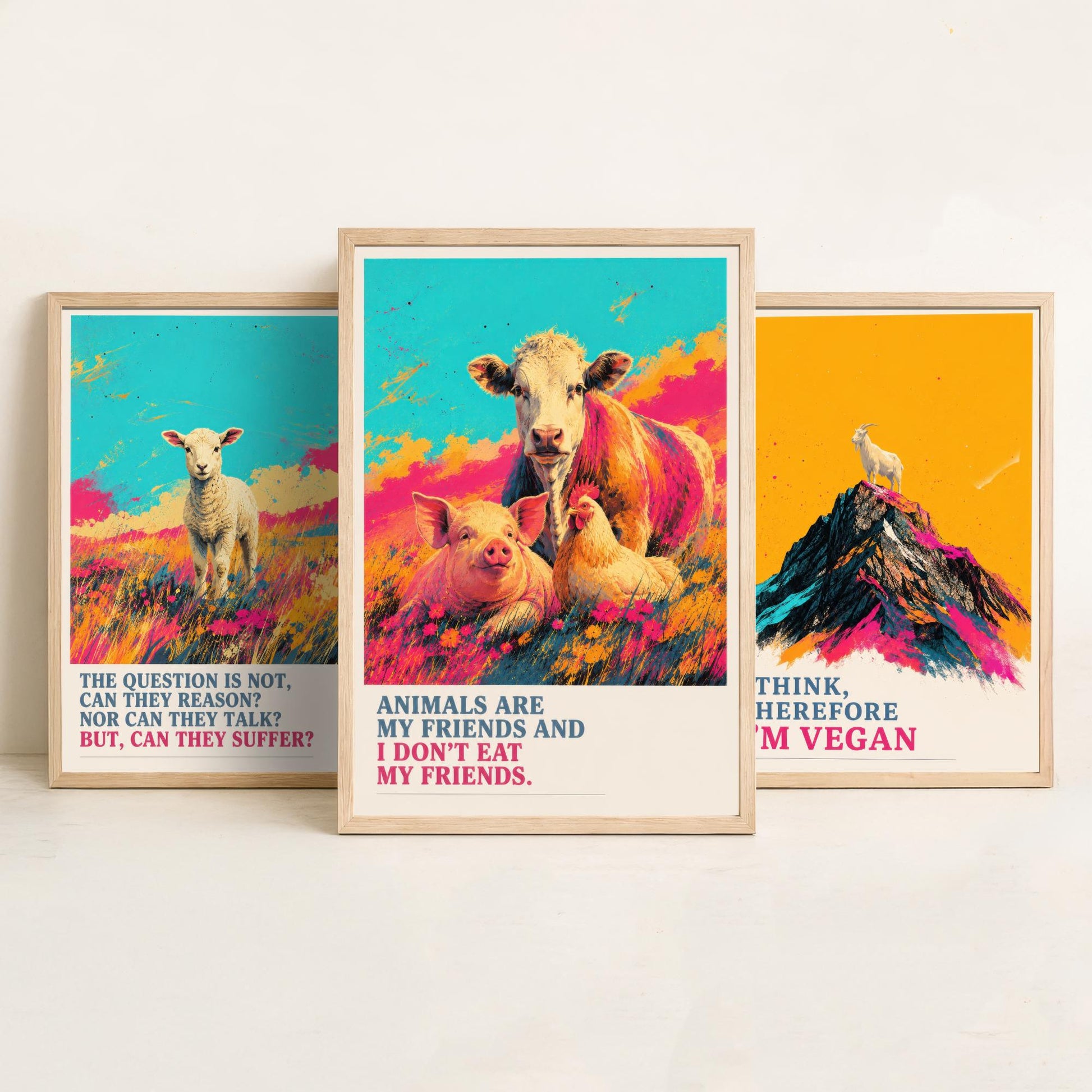 Can They Suffer Set of Three Art Prints | Think Therefore Vegan Friends I Dont Eat | Pop Art Poster Illustration