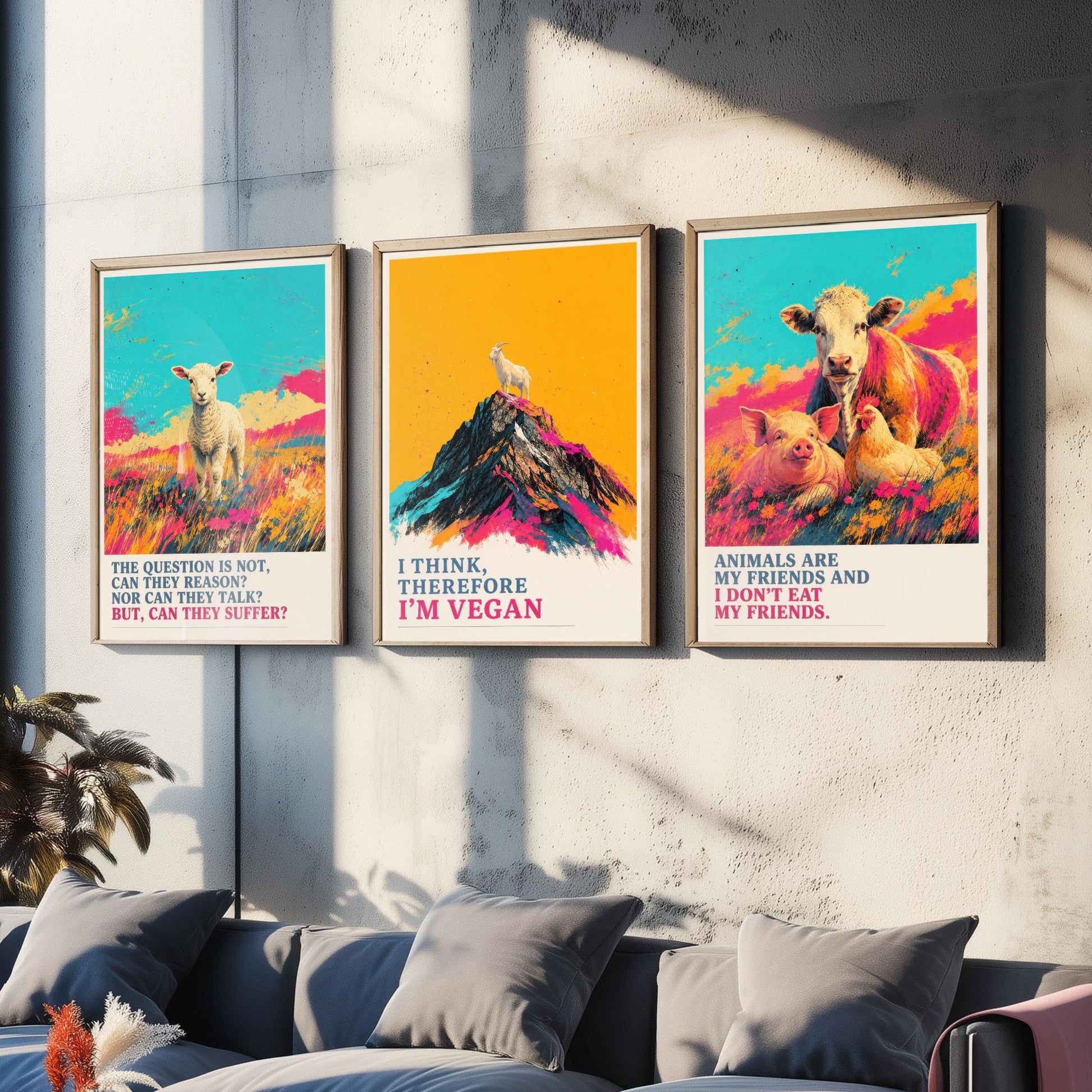Can They Suffer Set of Three Art Prints | Think Therefore Vegan Friends I Dont Eat | Pop Art Poster Illustration