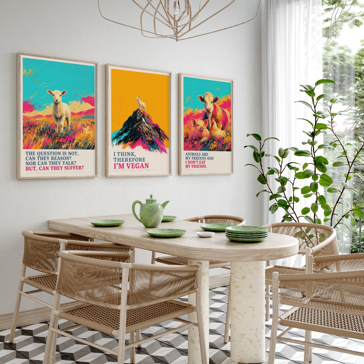 Can They Suffer Set of Three Art Prints | Think Therefore Vegan Friends I Dont Eat | Pop Art Poster Illustration