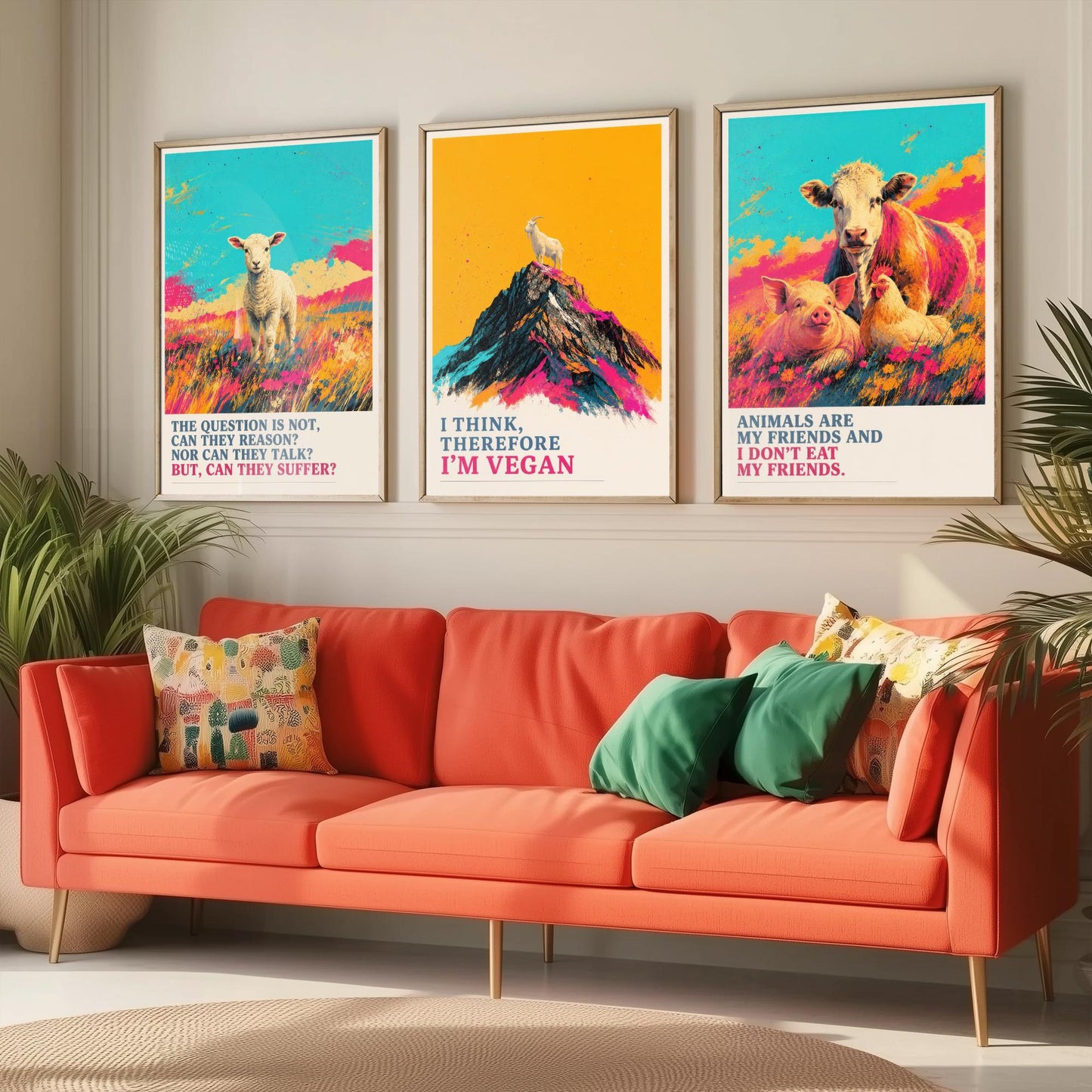 Can They Suffer Set of Three Art Prints | Think Therefore Vegan Friends I Dont Eat | Pop Art Poster Illustration