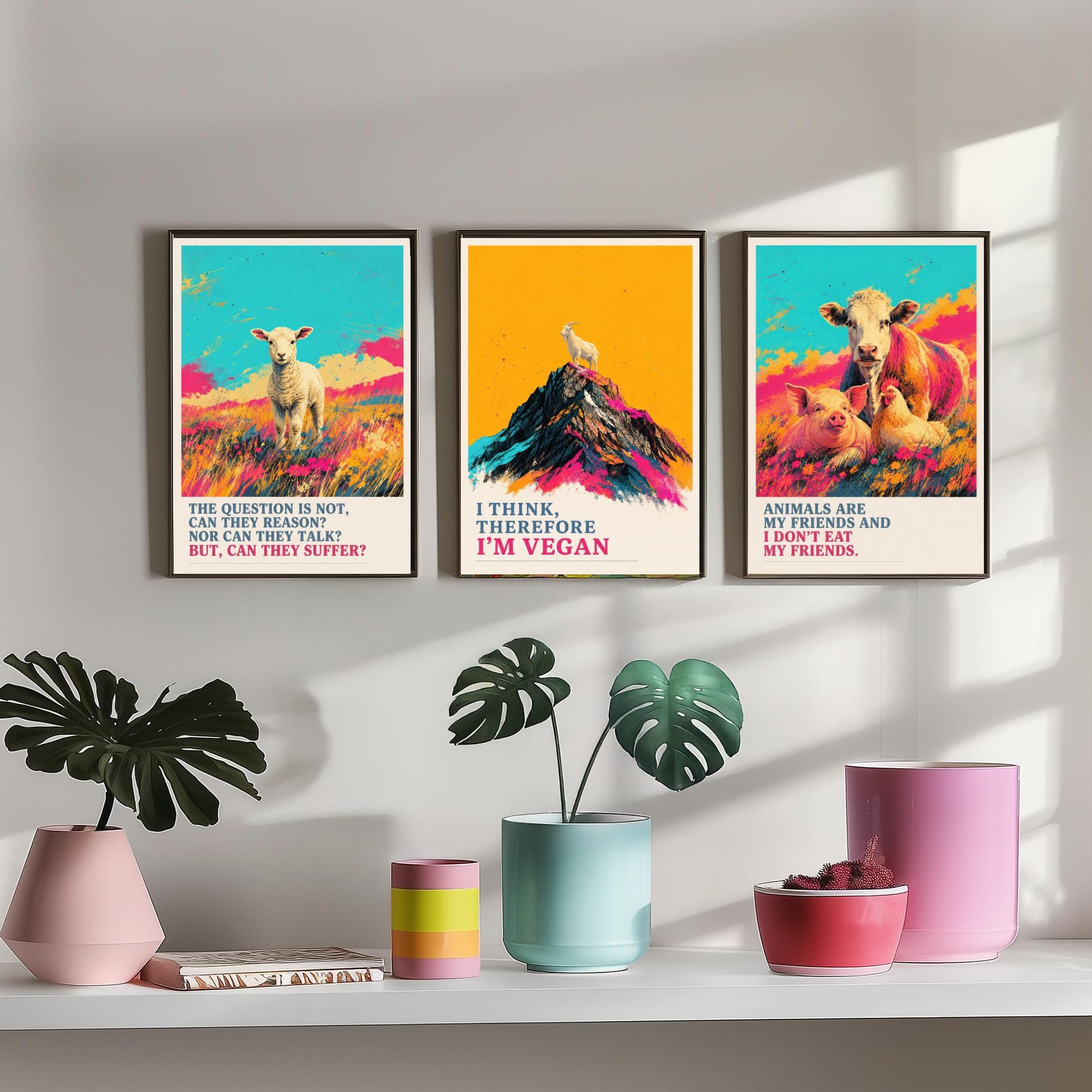 Can They Suffer Set of Three Art Prints | Think Therefore Vegan Friends I Dont Eat | Pop Art Poster Illustration
