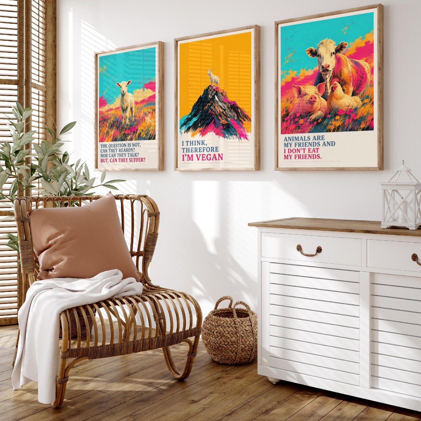 Can They Suffer Set of Three Art Prints | Think Therefore Vegan Friends I Dont Eat | Pop Art Poster Illustration