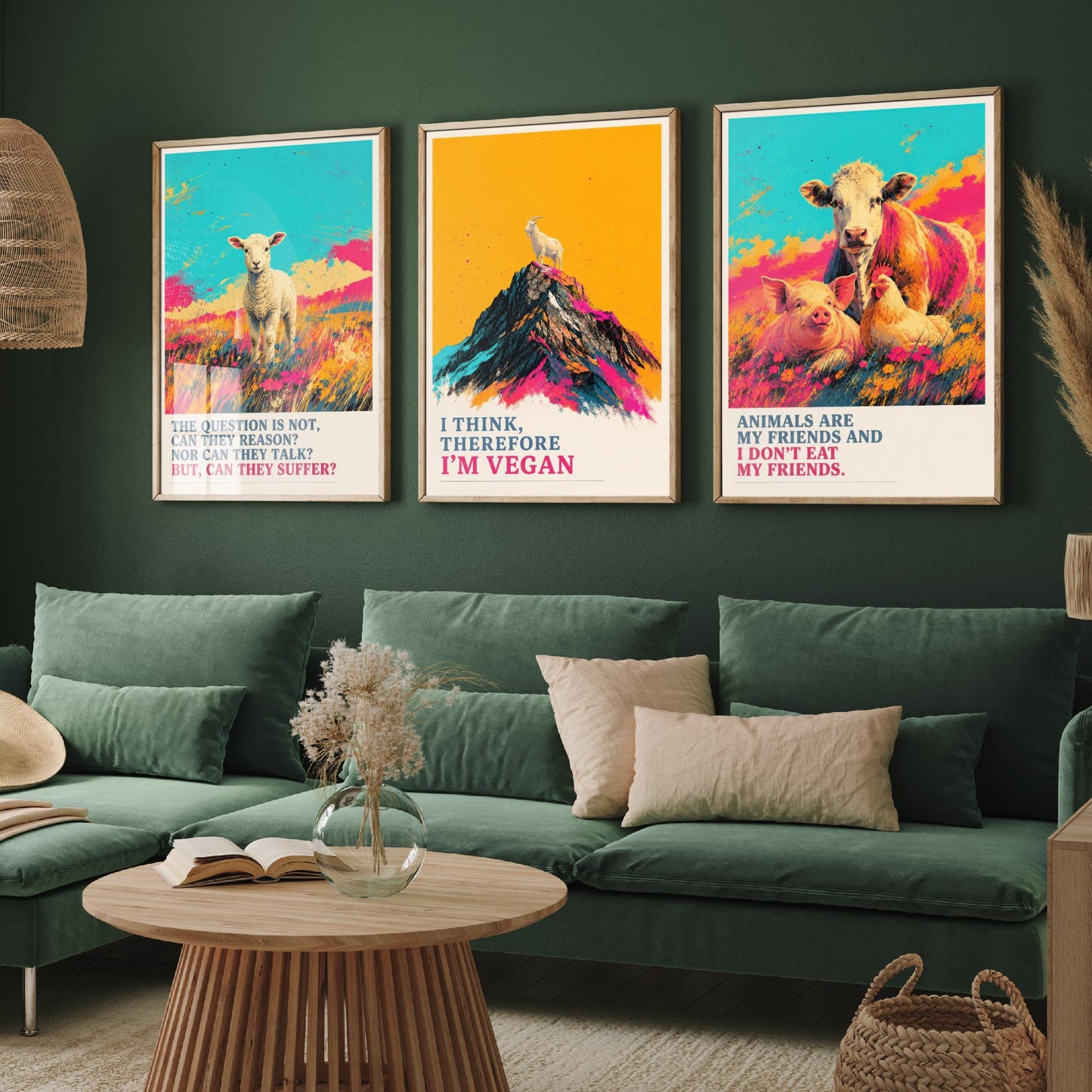 Can They Suffer Set of Three Art Prints | Think Therefore Vegan Friends I Dont Eat | Pop Art Poster Illustration