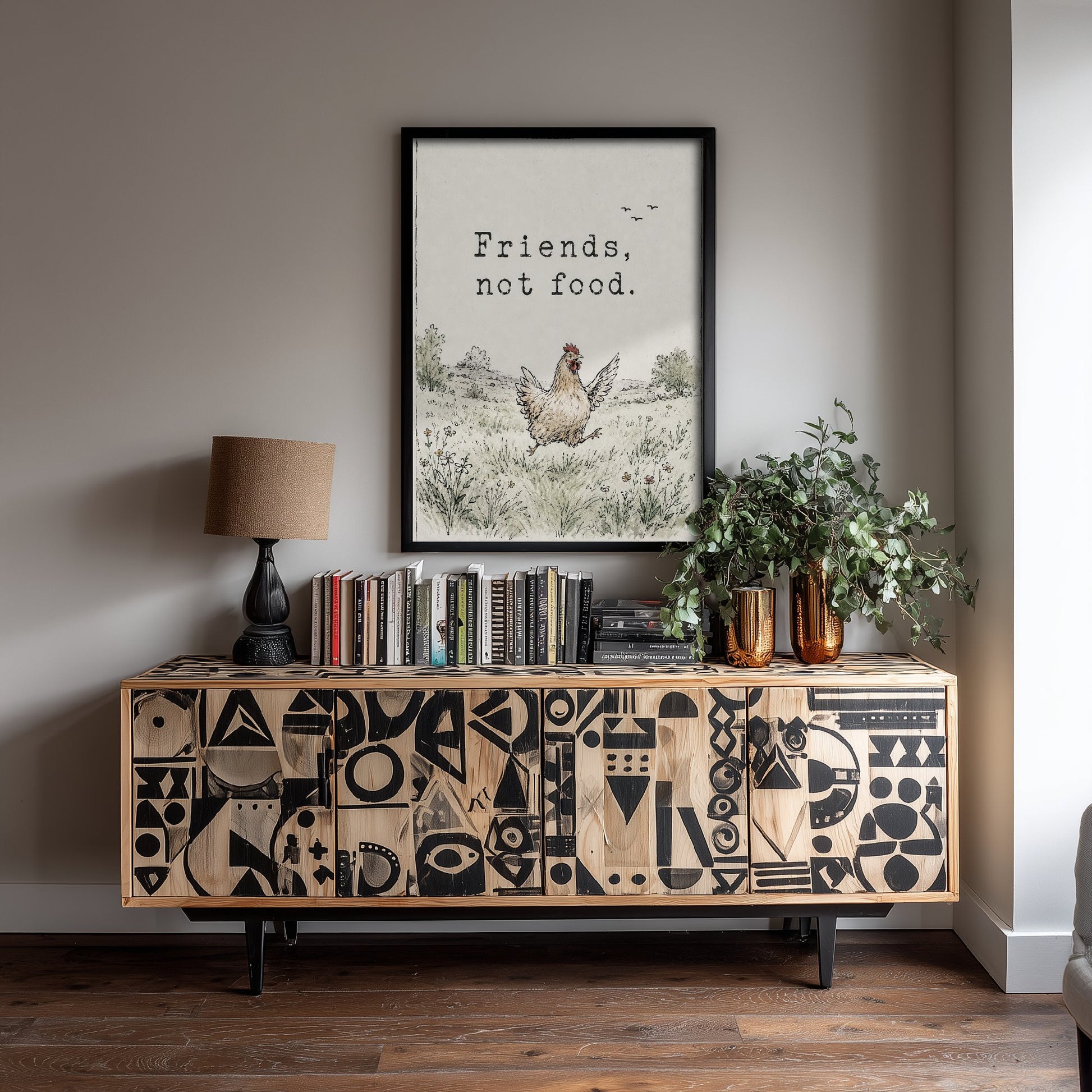 Friends Not Food Art Print - Storybook Vegan Quote Poster - Hen Watercolour Wall Art 1/3