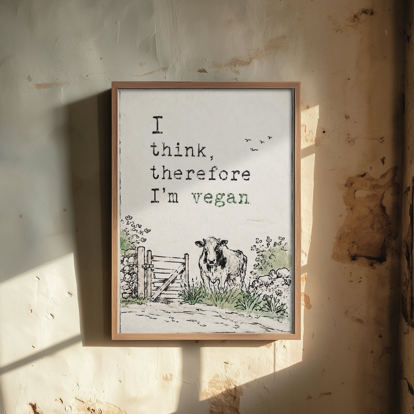 I Think Therefore I'm Vegan Art Print - Storybook Vegan Quote Poster - Cow Watercolour 2/3
