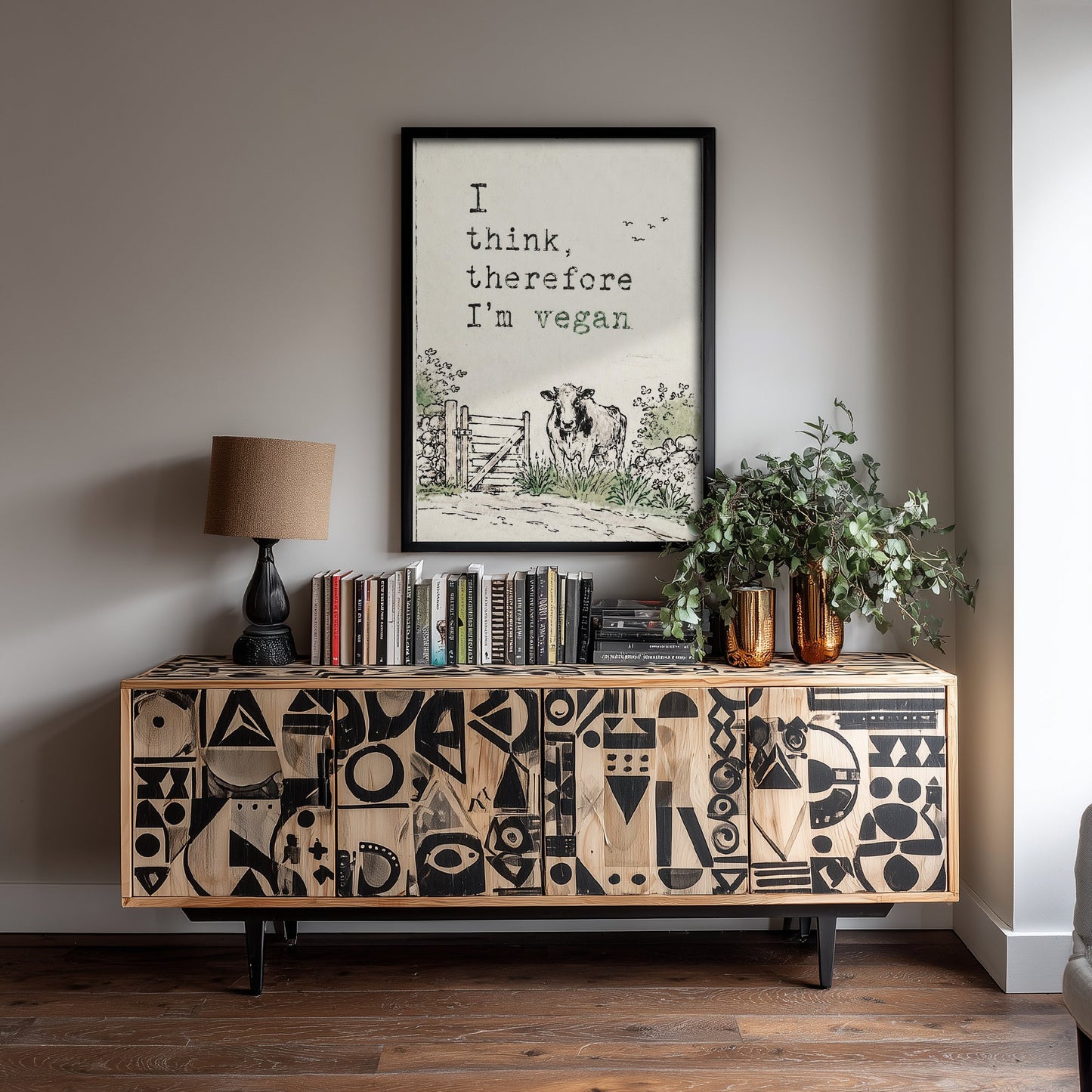 I Think Therefore I'm Vegan Art Print - Storybook Vegan Quote Poster - Cow Watercolour 2/3