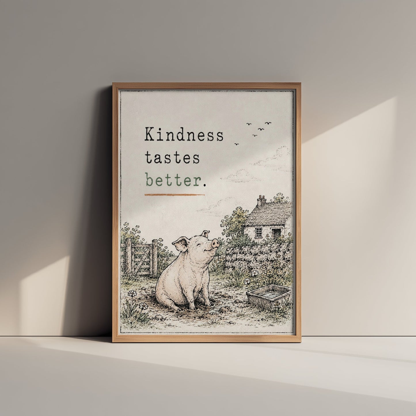 Kindness Tastes Better Art Print - Storybook Vegan Quote Poster - Pig Watercolour Wall Art 3/3