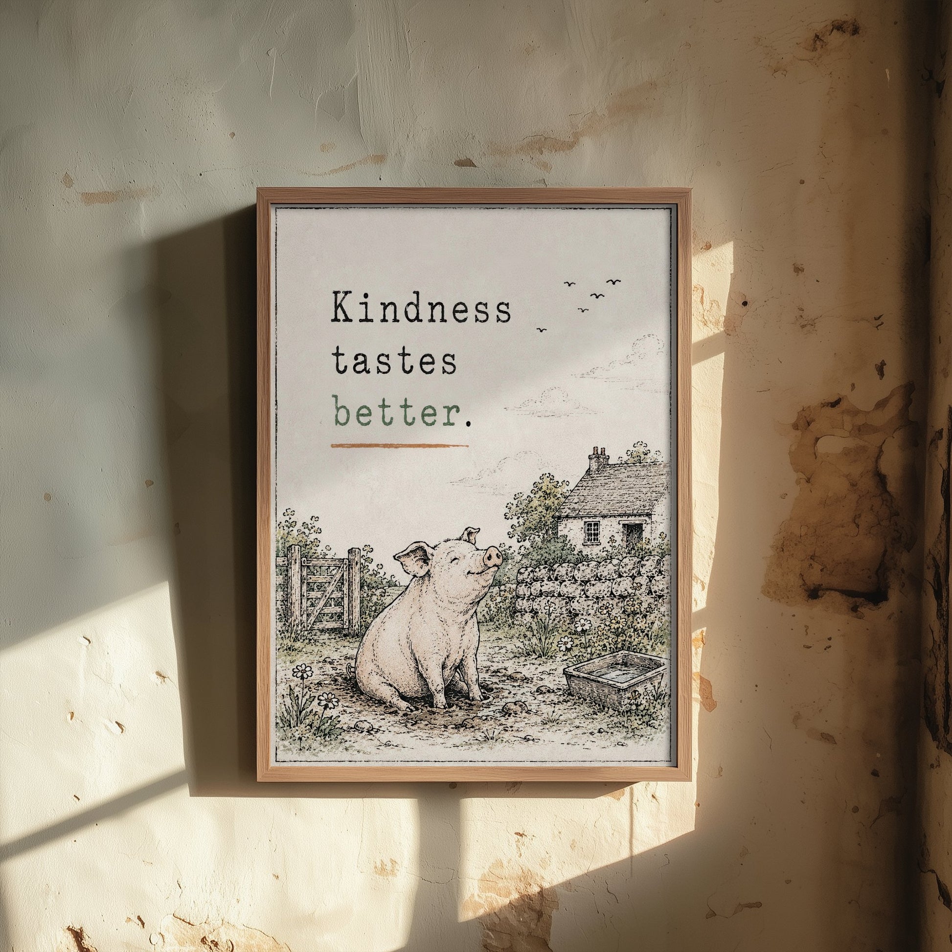 Kindness Tastes Better Art Print - Storybook Vegan Quote Poster - Pig Watercolour Wall Art 3/3