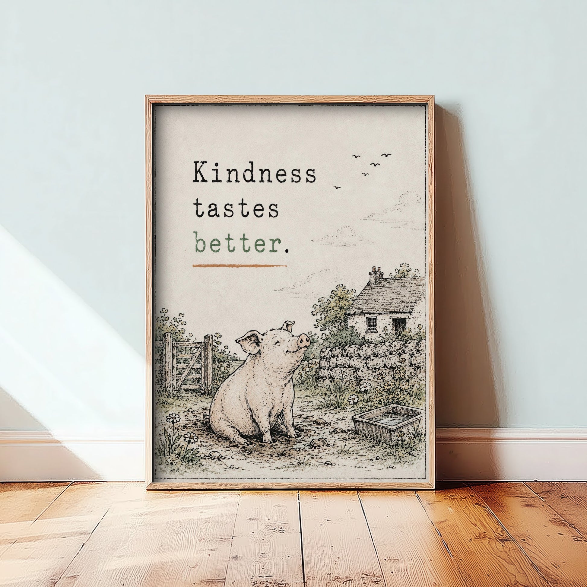 Kindness Tastes Better Art Print - Storybook Vegan Quote Poster - Pig Watercolour Wall Art 3/3