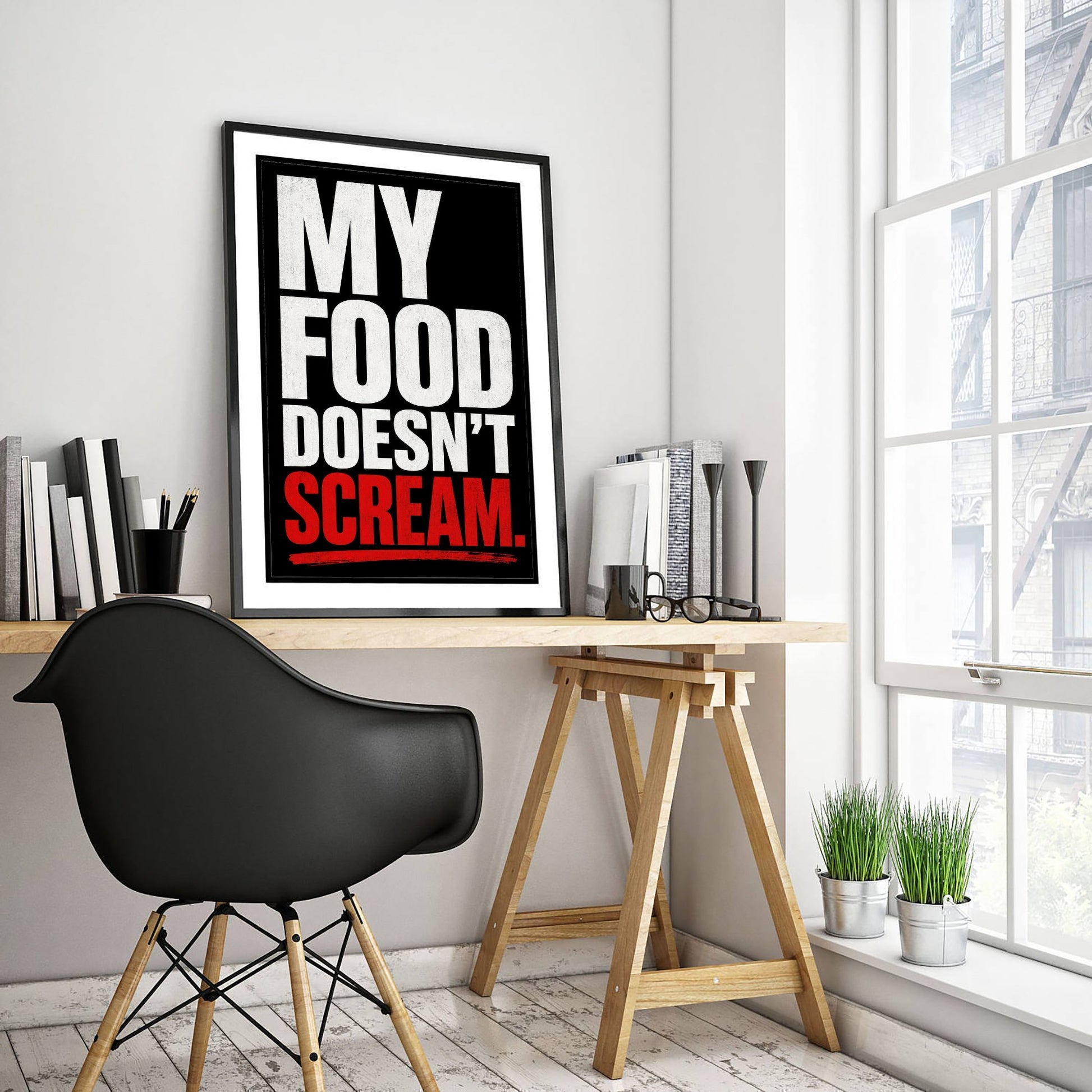 My Food Doesn't Scream Art Print - Bold Vegan Quote Poster - Typography Illustration Wall Art 1/3