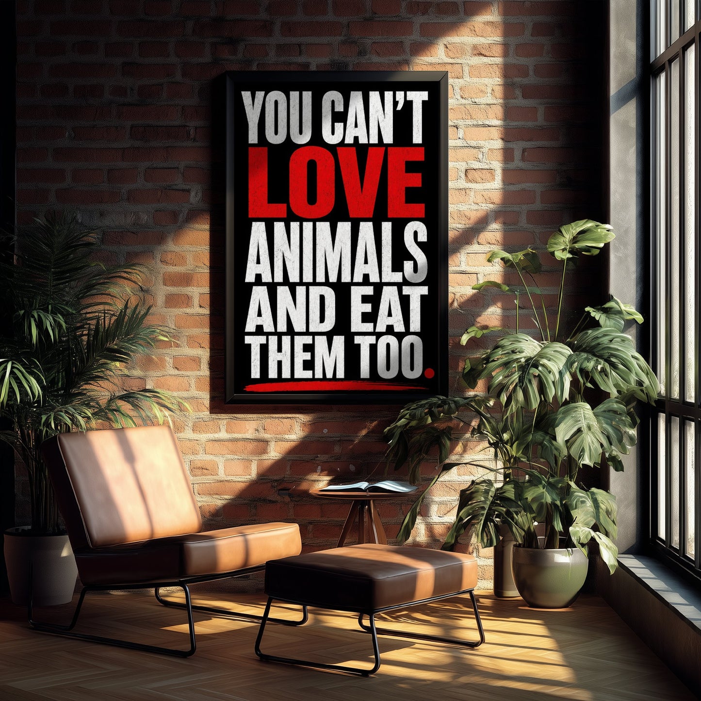 You Can't Love Animals and Eat Them Too Art Print - Vegan Quote Poster - Typography Illustration 2/3