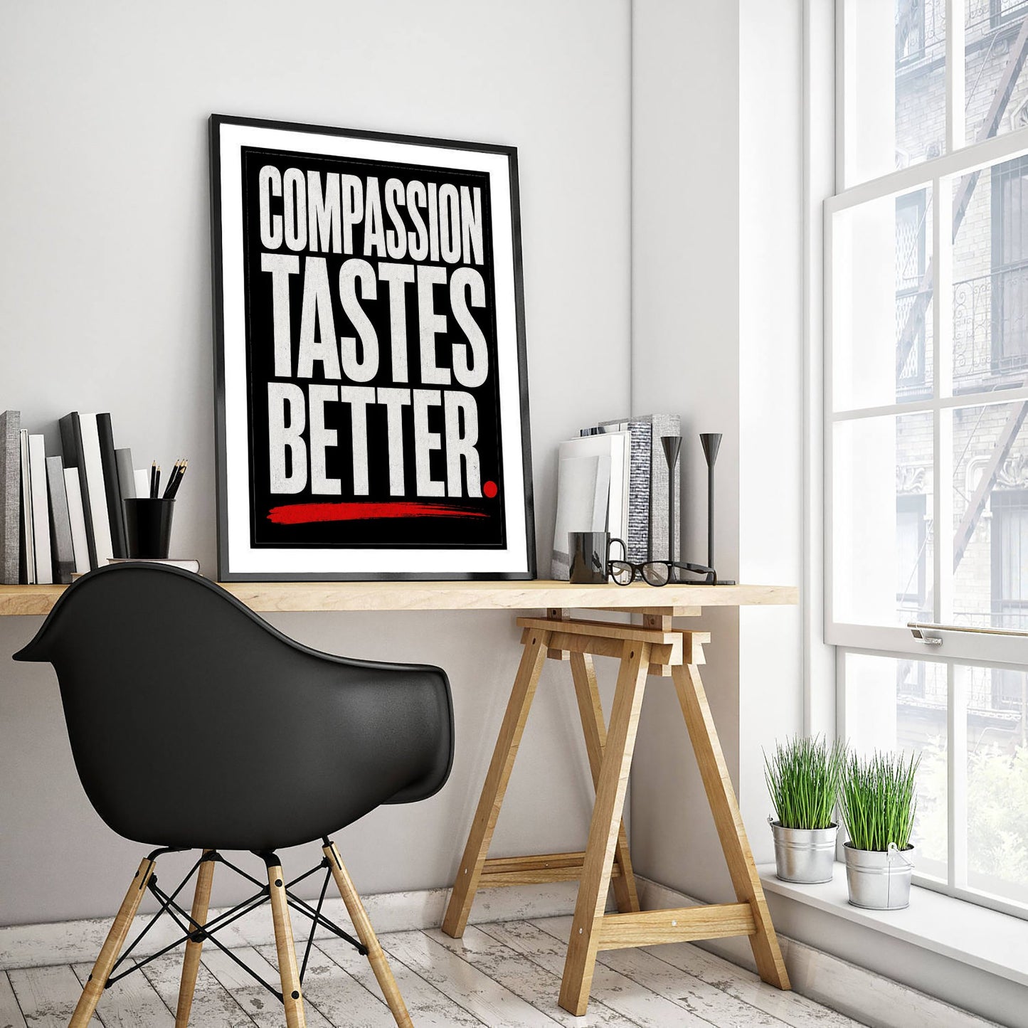 Compassion Tastes Better Art Print - Bold Vegan Quote Poster - Typography Illustration Wall Art 3/3