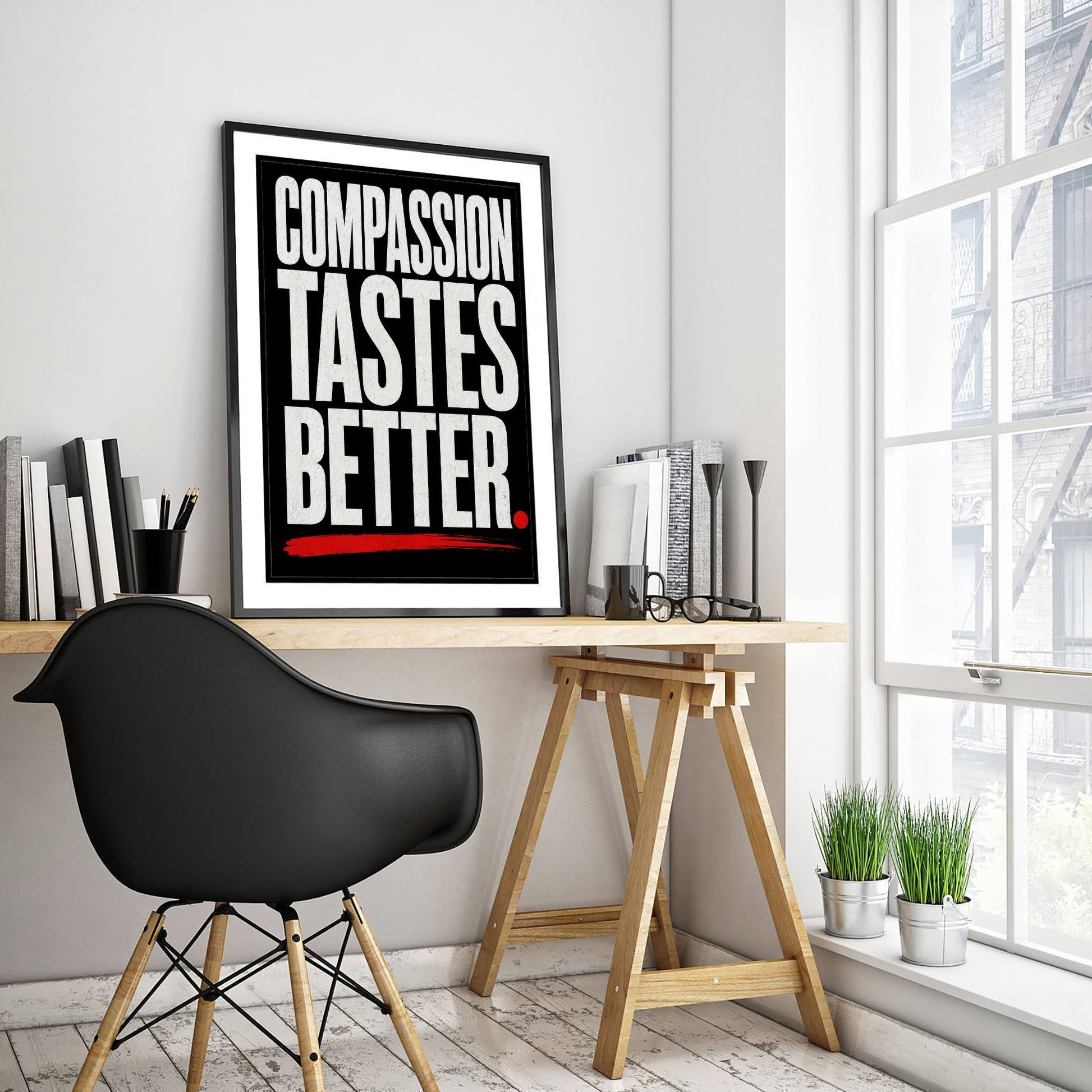Compassion Tastes Better Art Print - Bold Vegan Quote Poster - Typography Illustration Wall Art 3/3