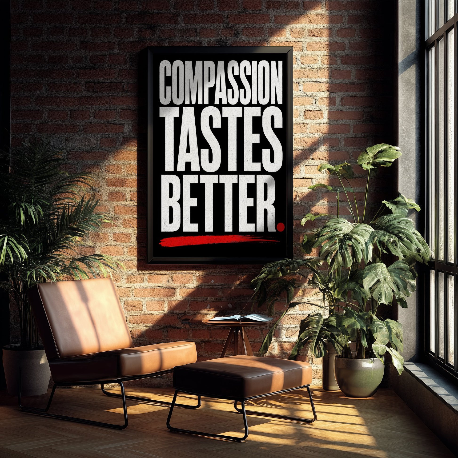 Compassion Tastes Better Art Print - Bold Vegan Quote Poster - Typography Illustration Wall Art 3/3