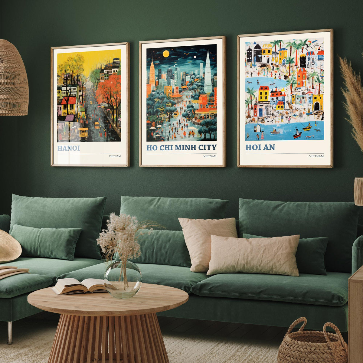 Hanoi, Ho Chi Minh City and Hoi An Set of Three Art Prints - Vietnam Ludwig Modern Naive Travel Poster Illustration