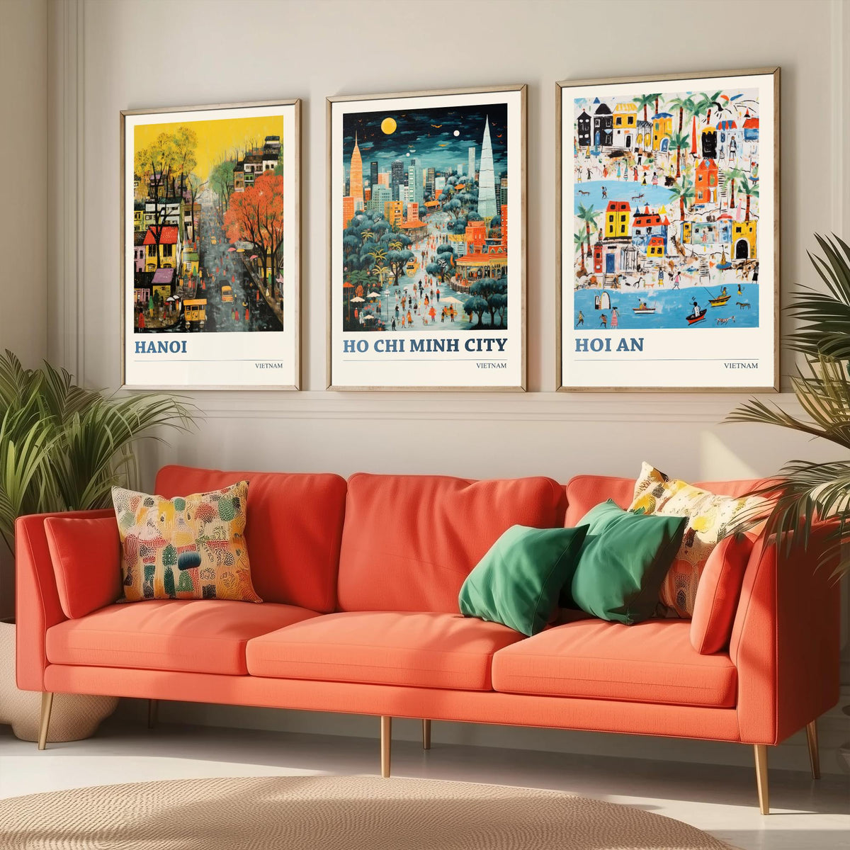 Hanoi, Ho Chi Minh City and Hoi An Set of Three Art Prints - Vietnam Ludwig Modern Naive Travel Poster Illustration