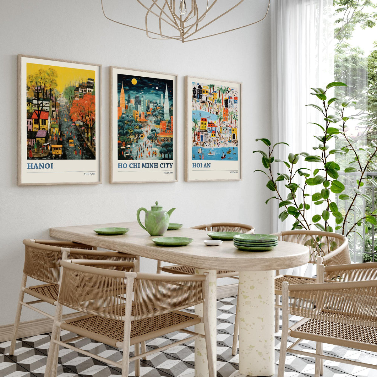 Hanoi, Ho Chi Minh City and Hoi An Set of Three Art Prints - Vietnam Ludwig Modern Naive Travel Poster Illustration