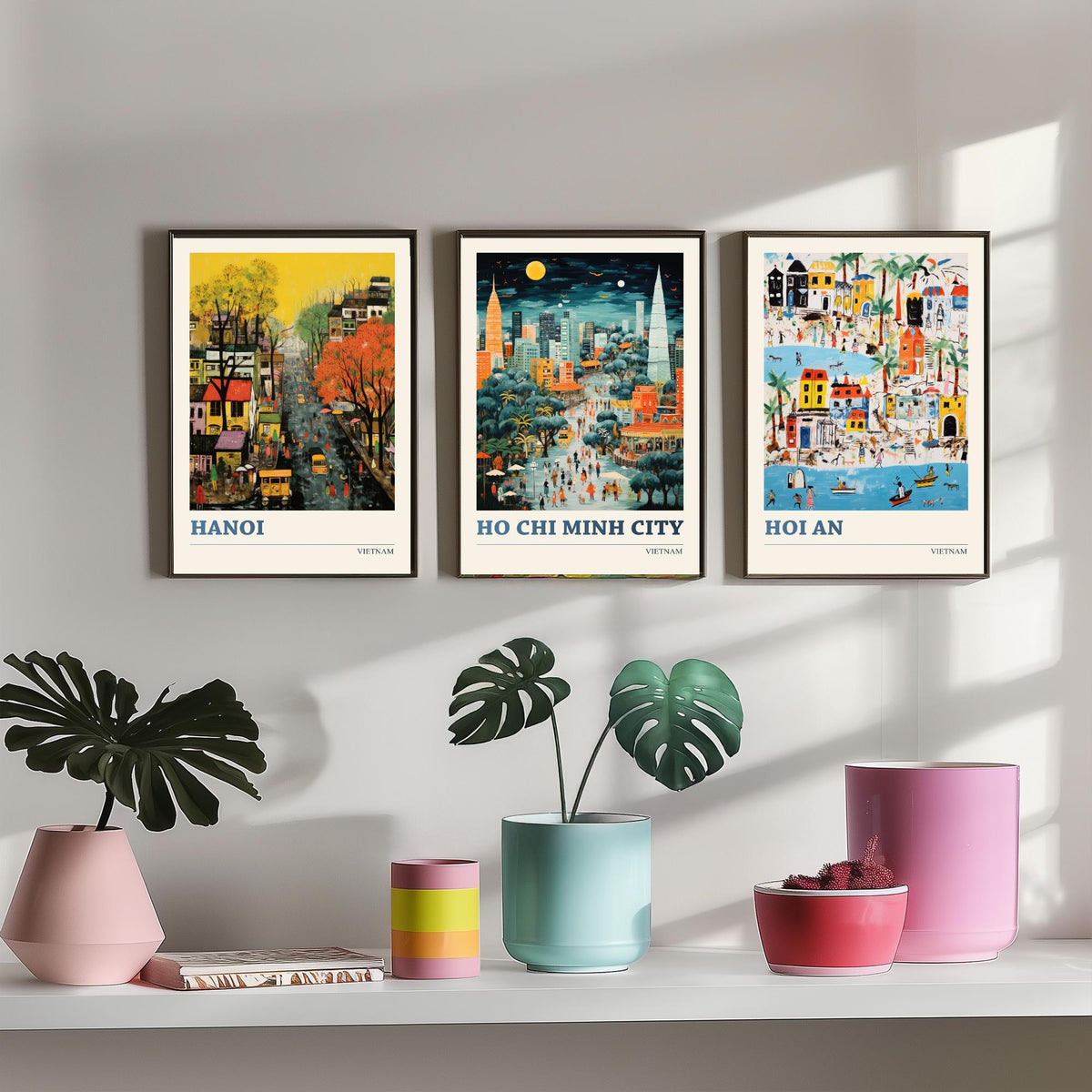 Hanoi, Ho Chi Minh City and Hoi An Set of Three Art Prints - Vietnam Ludwig Modern Naive Travel Poster Illustration