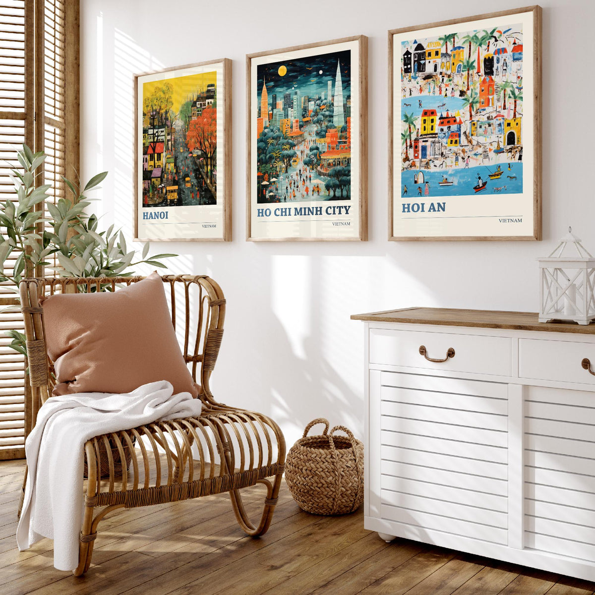 Hanoi, Ho Chi Minh City and Hoi An Set of Three Art Prints - Vietnam Ludwig Modern Naive Travel Poster Illustration