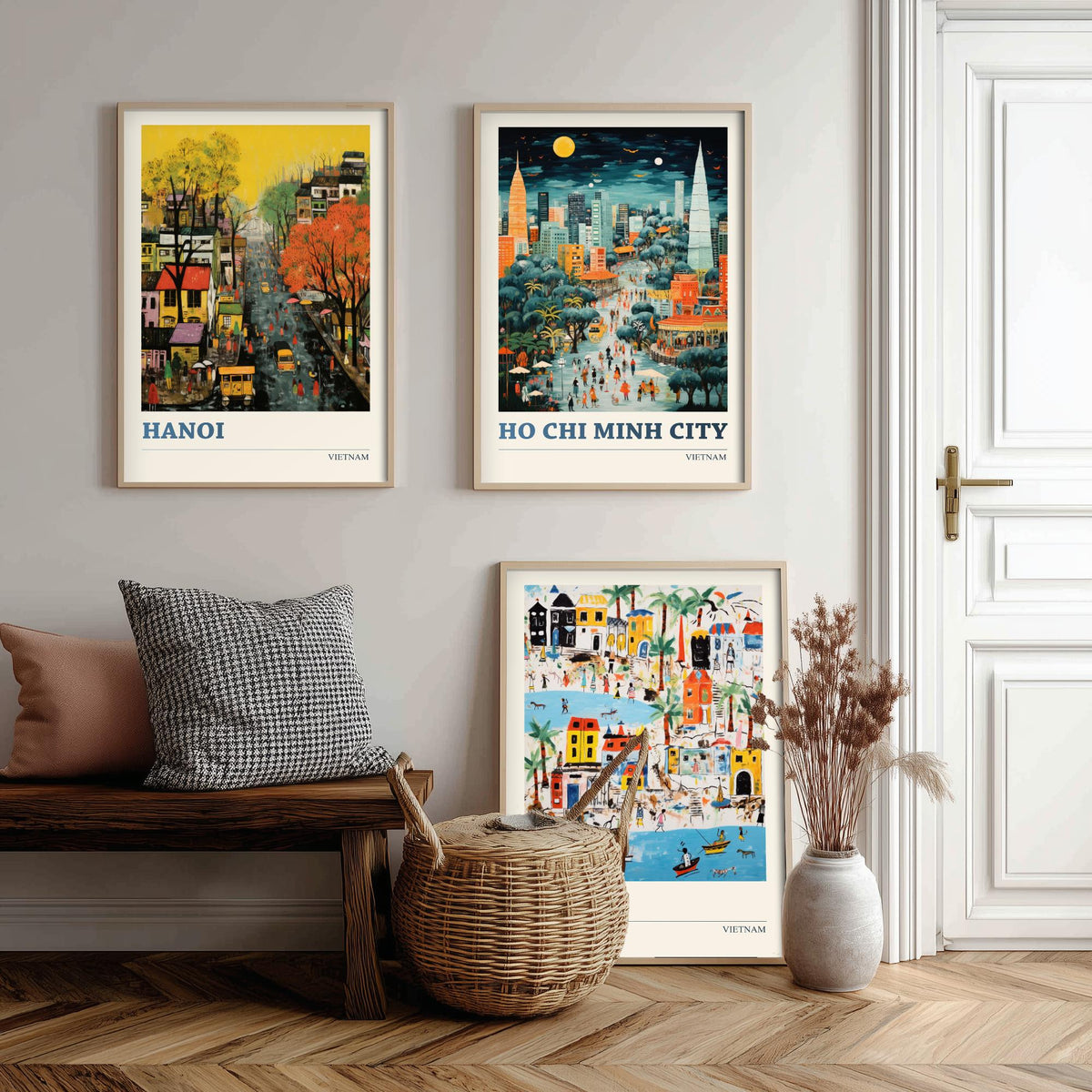 Hanoi, Ho Chi Minh City and Hoi An Set of Three Art Prints - Vietnam Ludwig Modern Naive Travel Poster Illustration