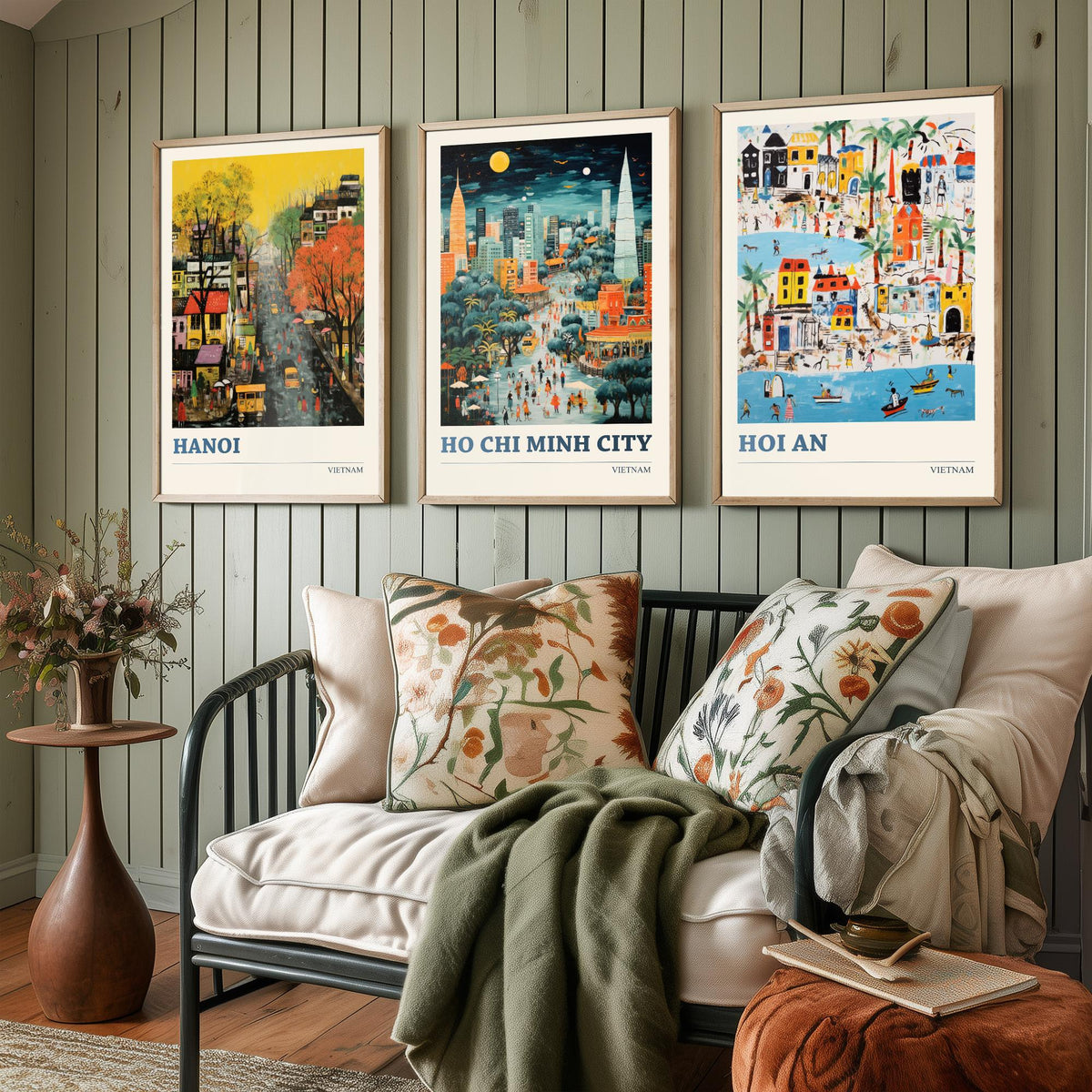 Hanoi, Ho Chi Minh City and Hoi An Set of Three Art Prints - Vietnam Ludwig Modern Naive Travel Poster Illustration