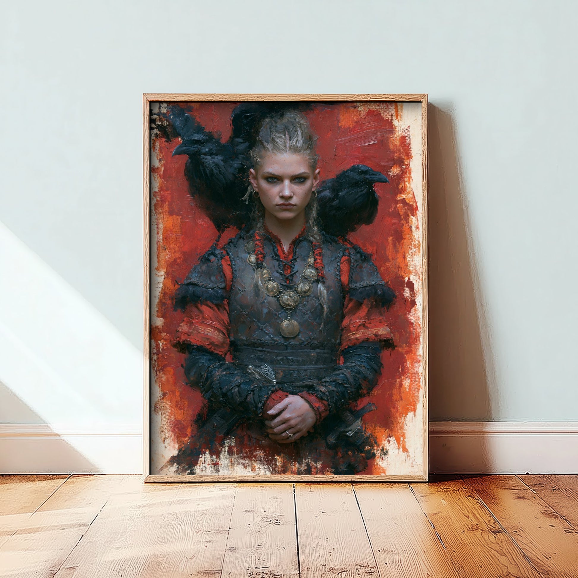 Viking Shieldmaiden Art Print - Ravens Painting - Norse Warrior Poster
