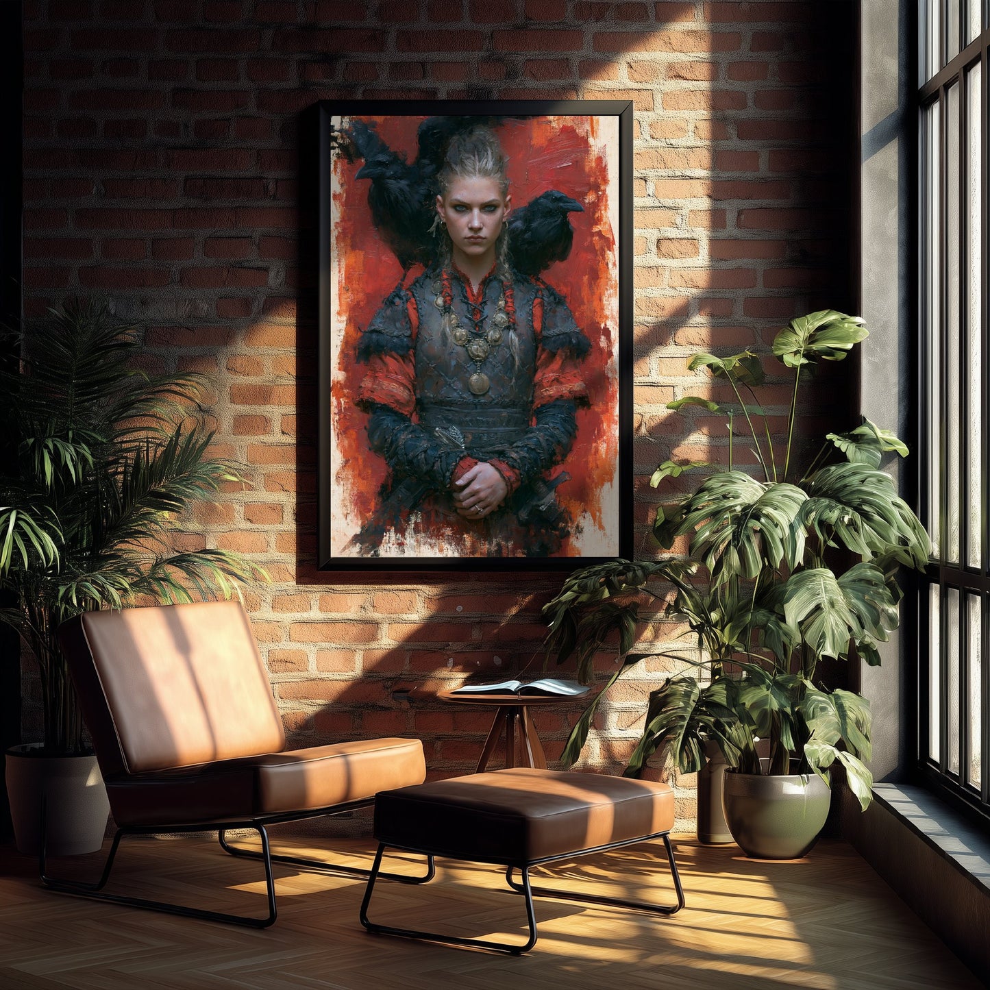 Viking Shieldmaiden Art Print - Ravens Painting - Norse Warrior Poster