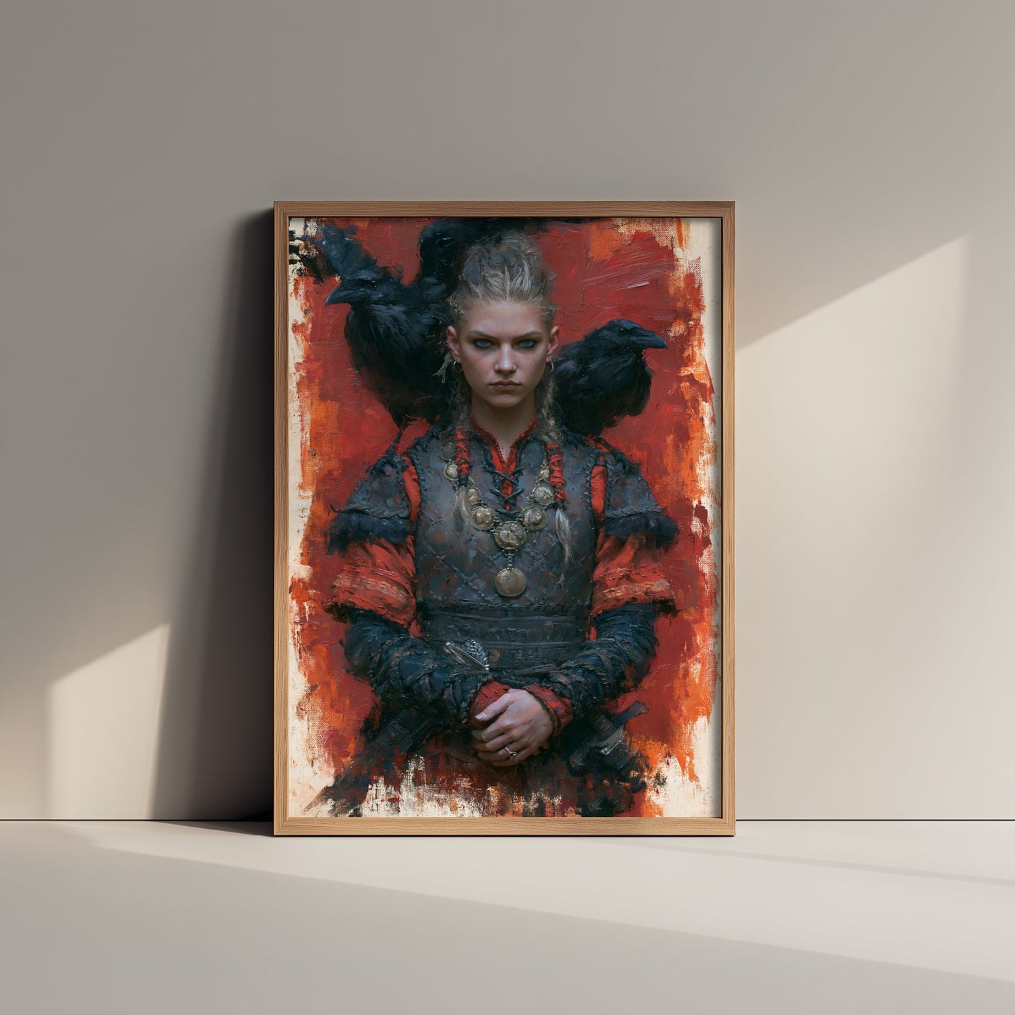 Viking Shieldmaiden Art Print - Ravens Painting - Norse Warrior Poster
