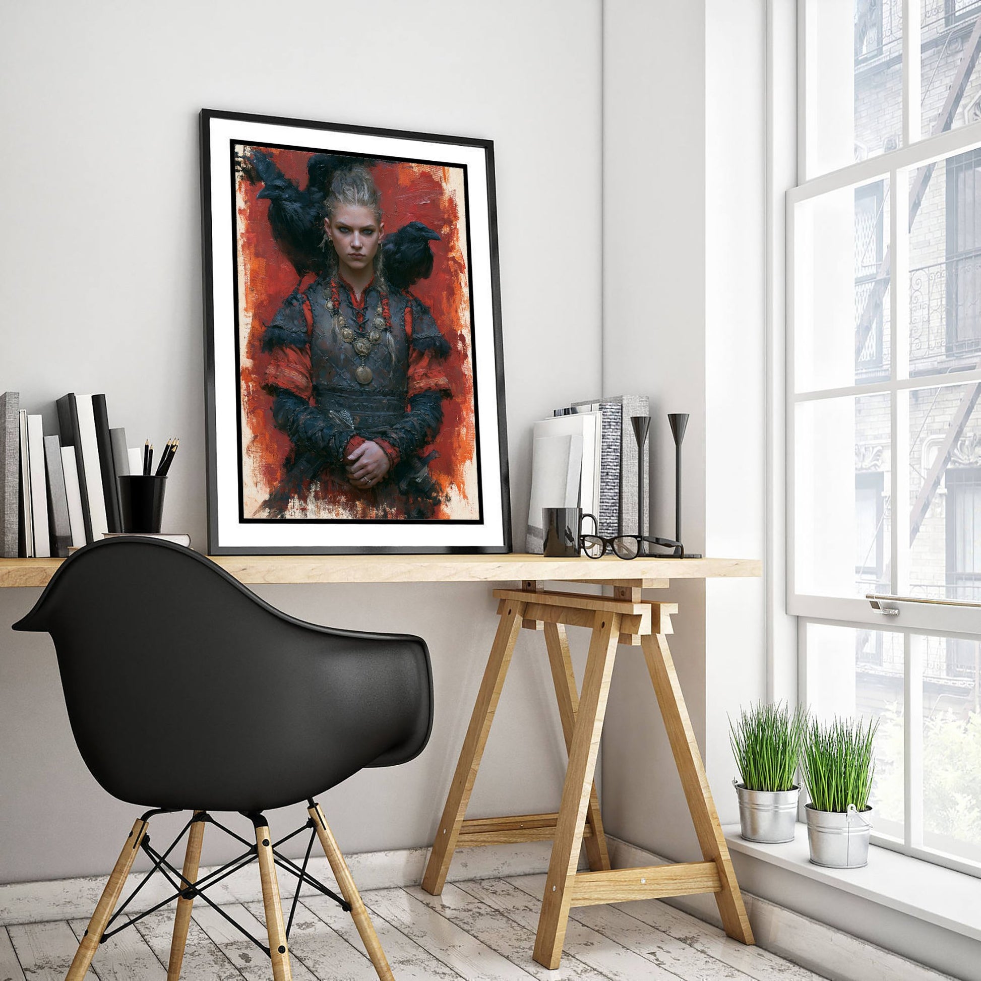 Viking Shieldmaiden Art Print - Ravens Painting - Norse Warrior Poster